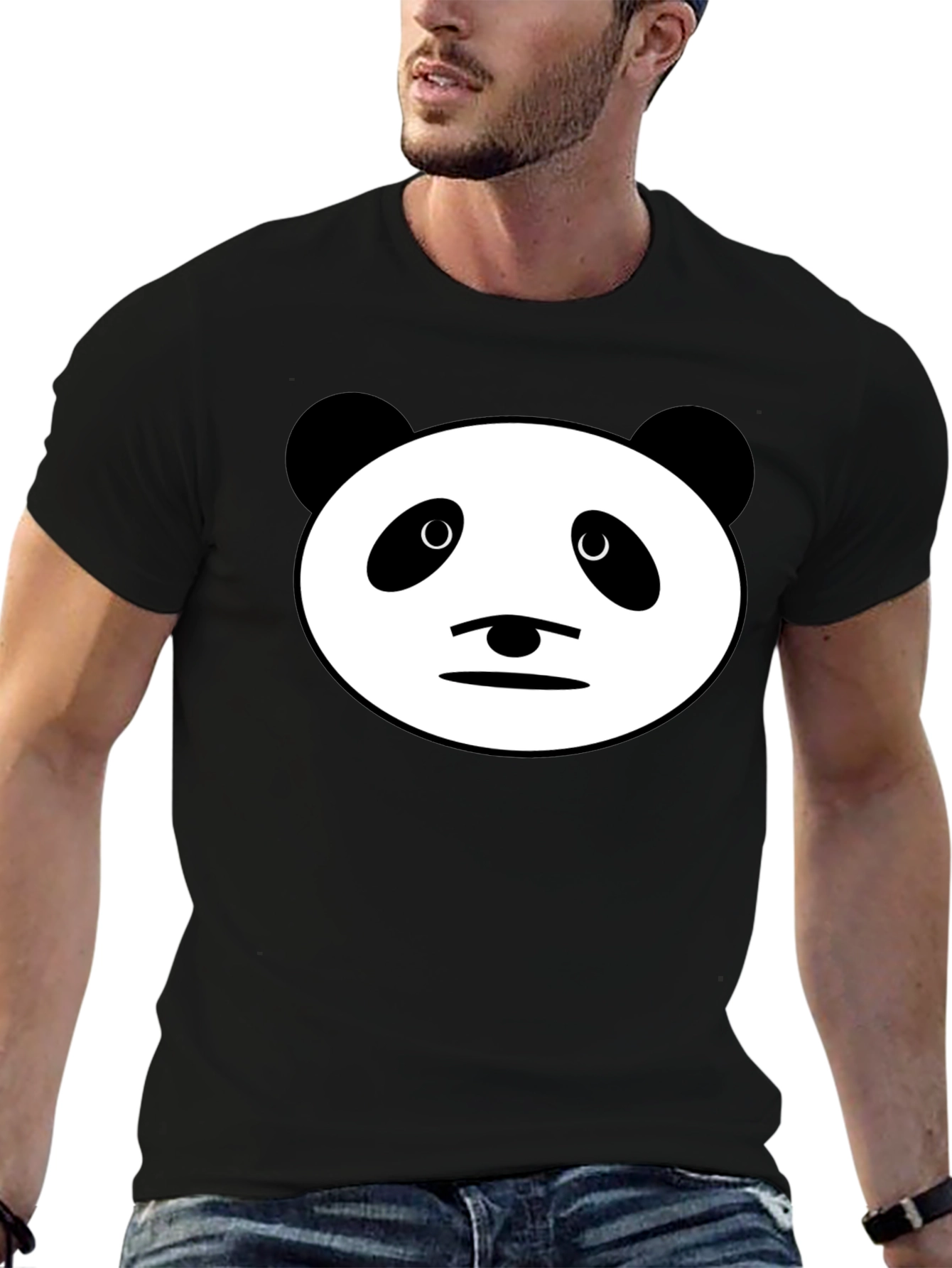 Black Panda Face Graphic Black T-Shirt - Men's Casual Wear view 6