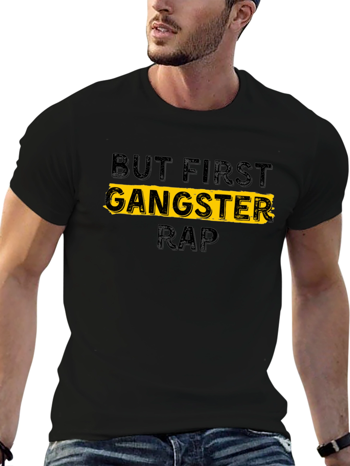 Black But First Gangster Rap T-Shirt - Black view 6
