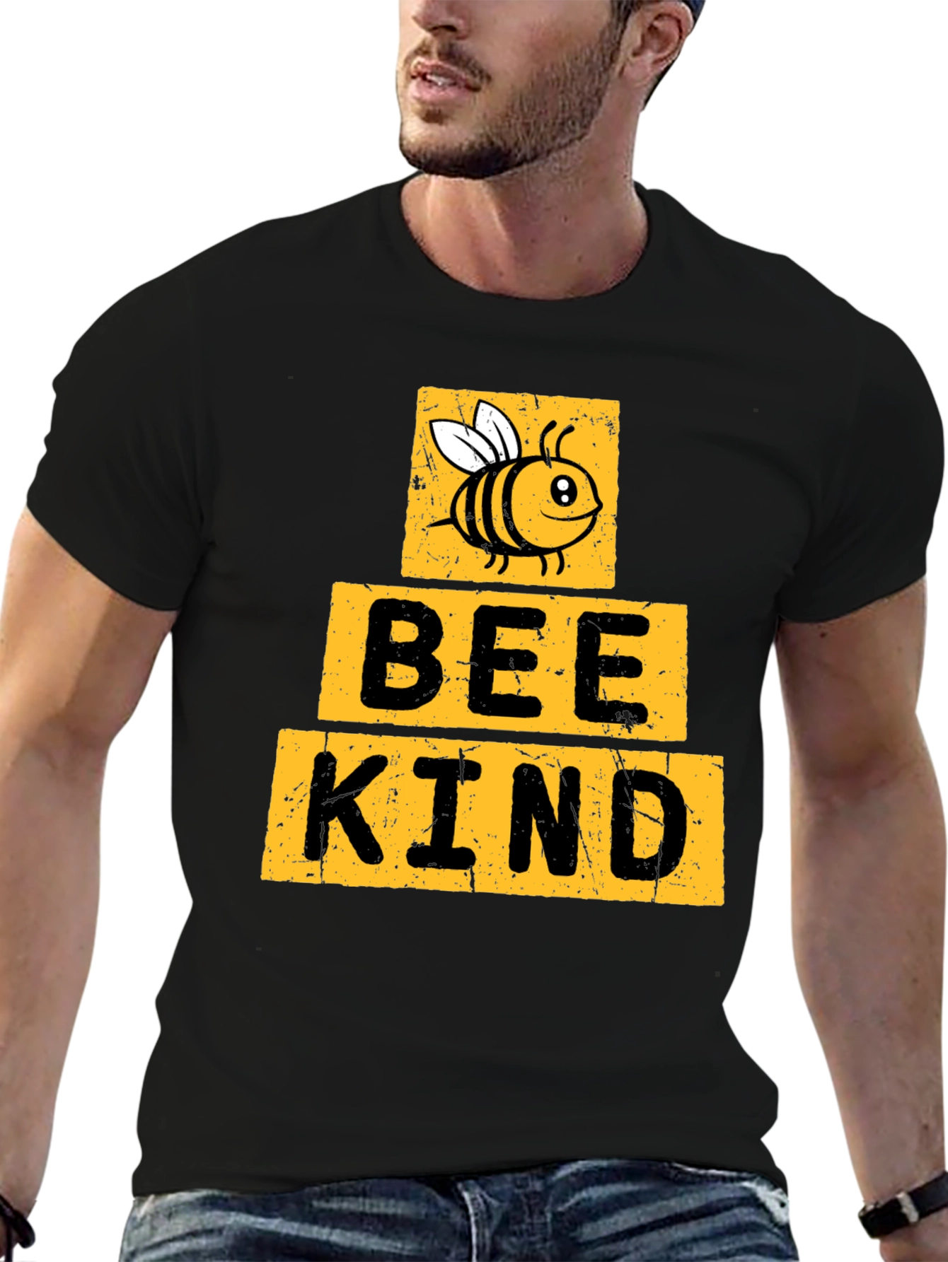 Black Bee Kind T-Shirt - Black Crew Neck view 6