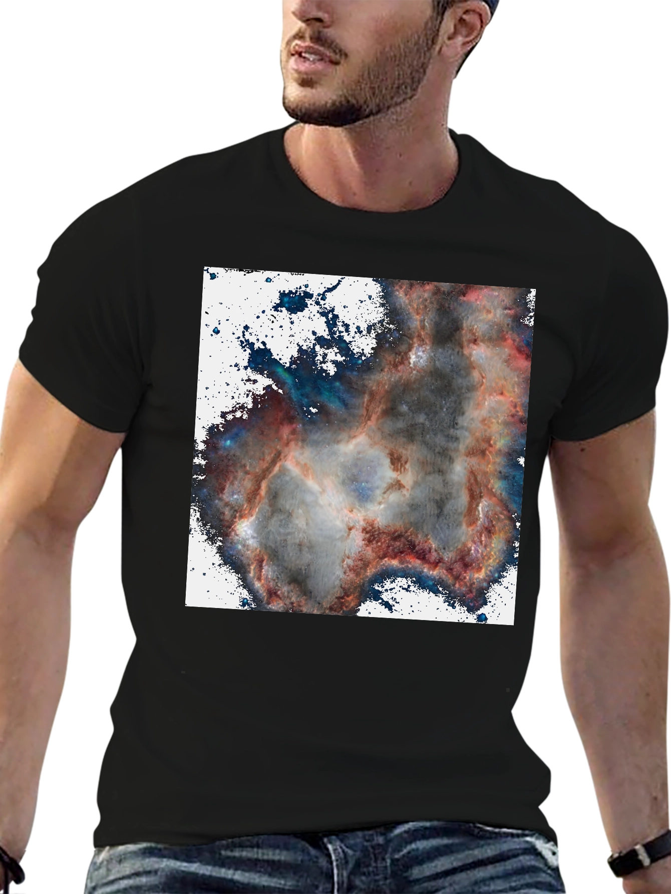 Black Nebula Print T-Shirt - Cosmic Black Tee view 6