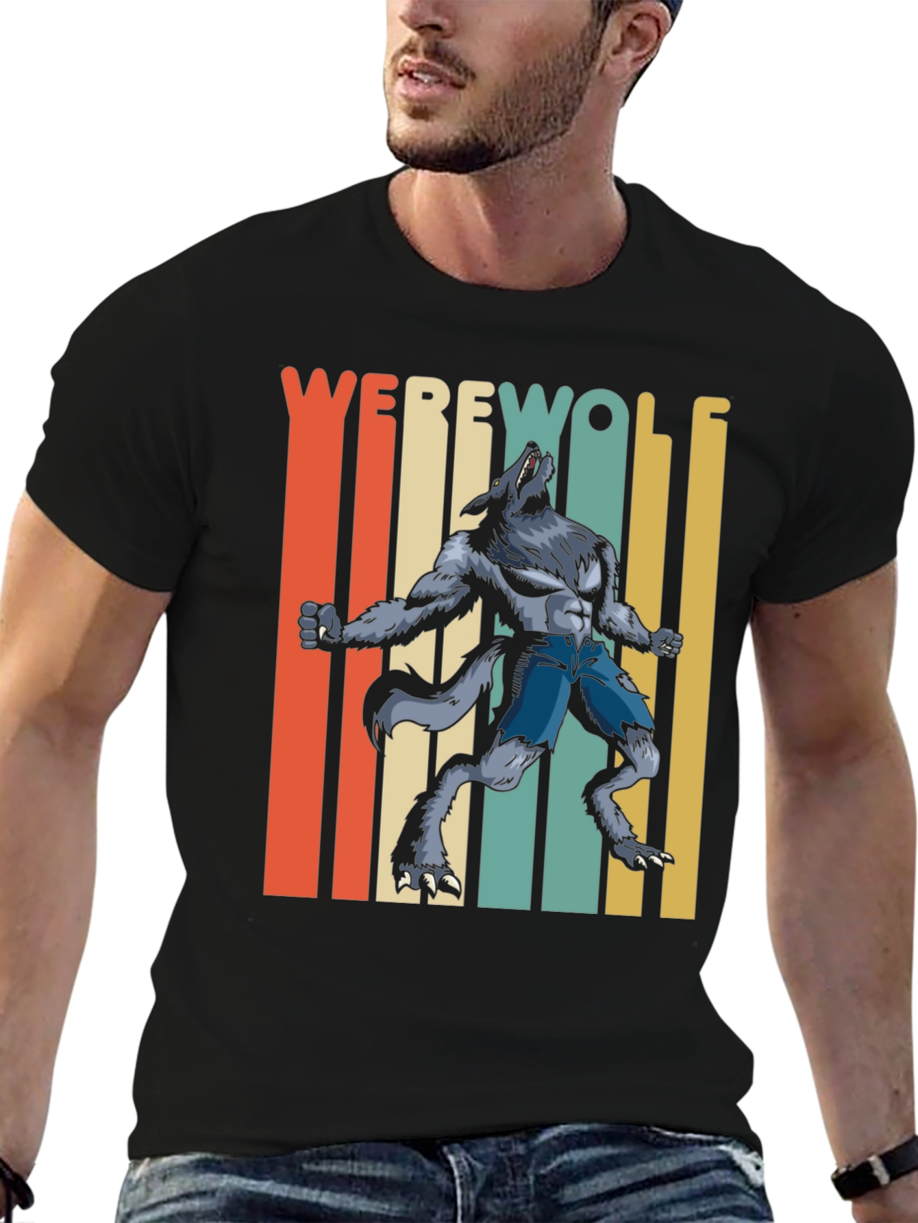 Black Retro Werewolf Graphic Tee - Unisex view 6
