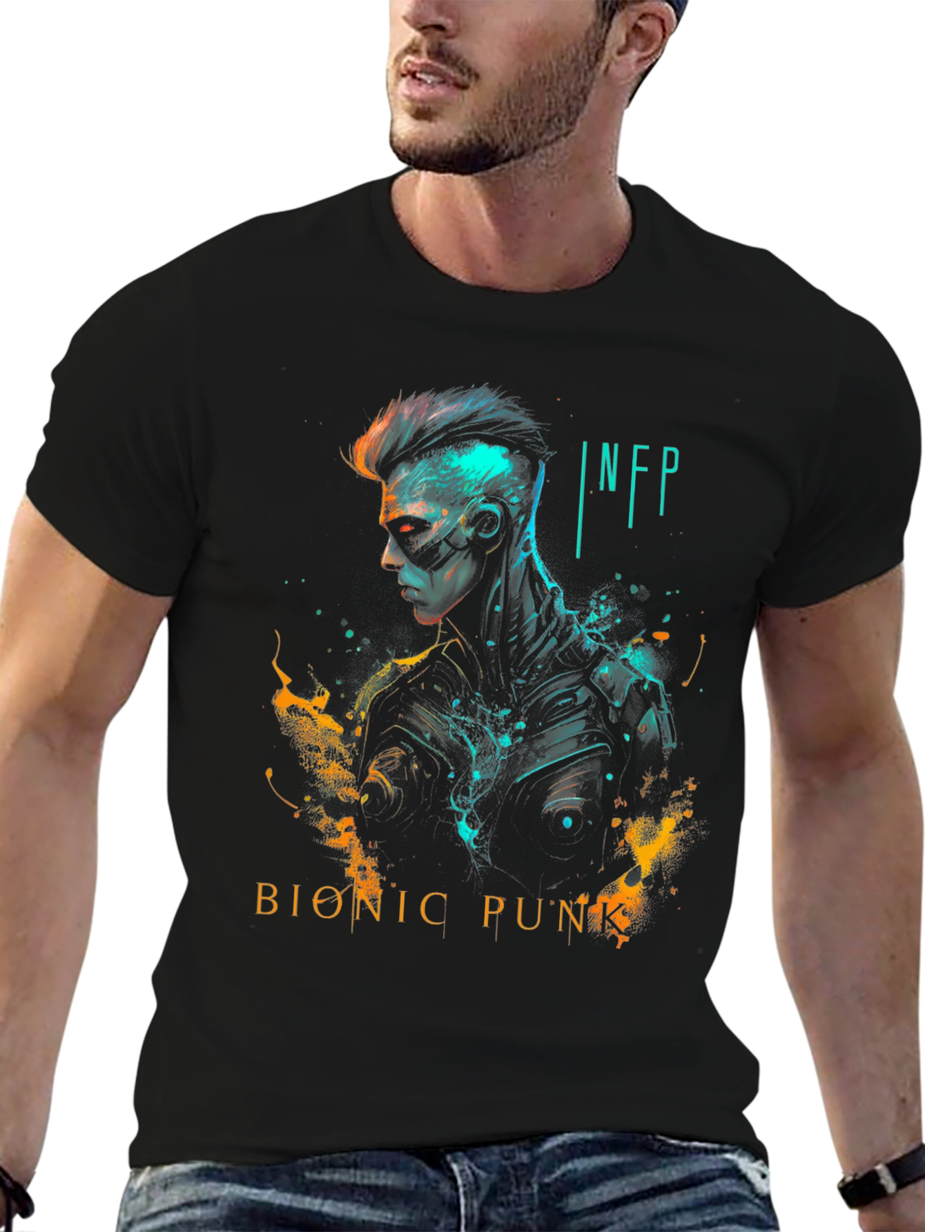 Black Bionic Punk INFP Graphic Tee - Cyberpunk Fashion view 6