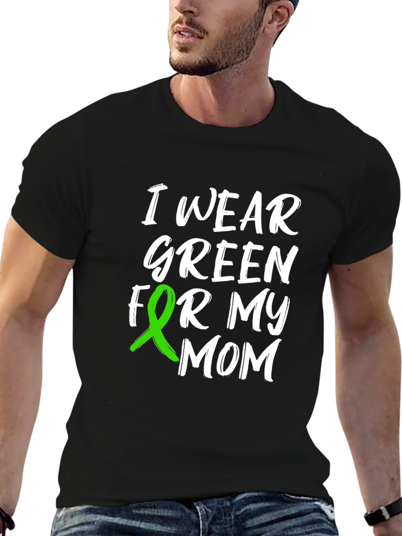 Black I Wear Green For My Mom Awareness T-Shirt view 6