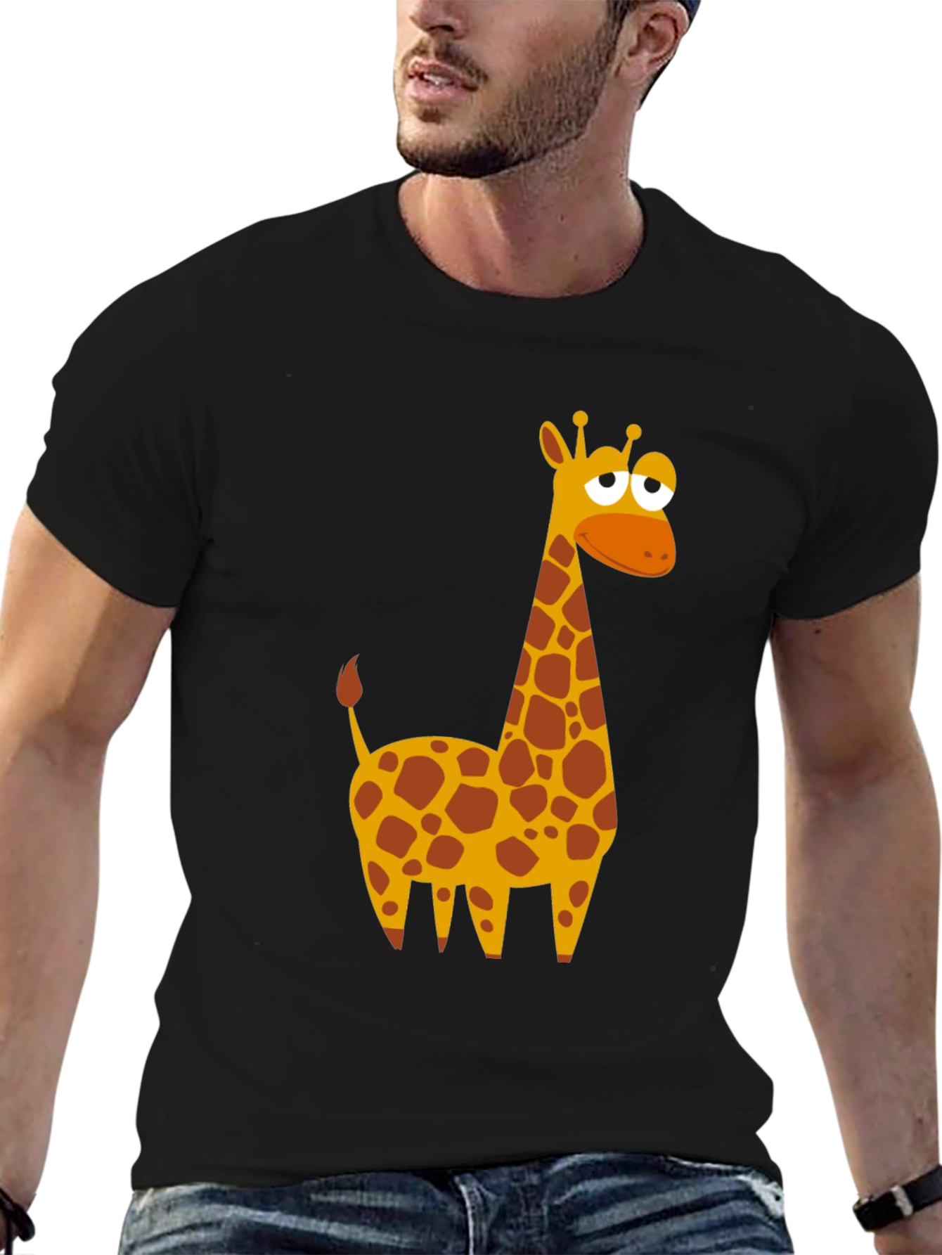 Black Cartoon Giraffe Graphic T-Shirt - Black view 6