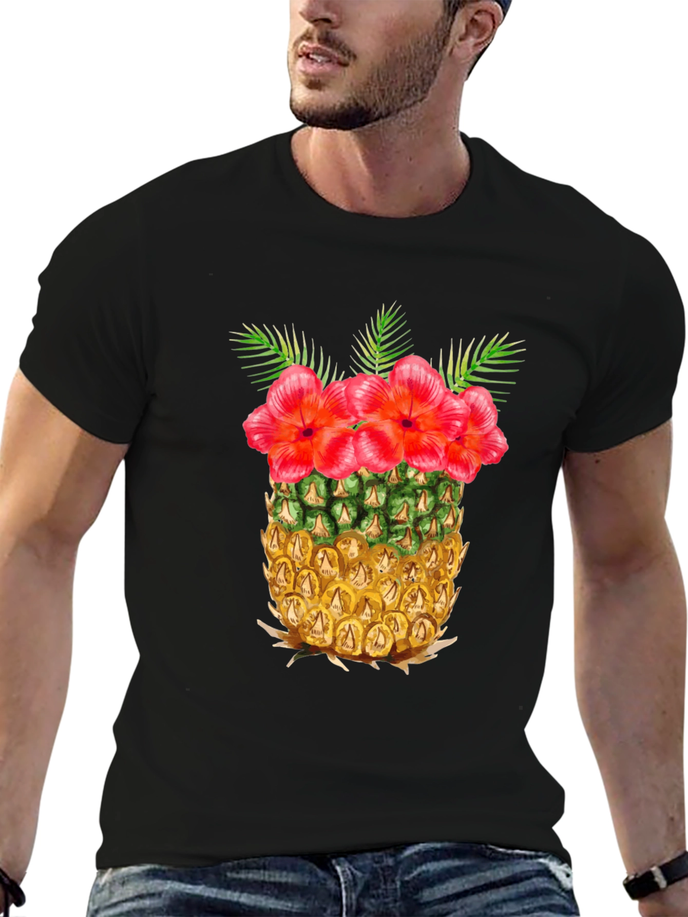 Black Tropical Pineapple Floral T-Shirt view 6