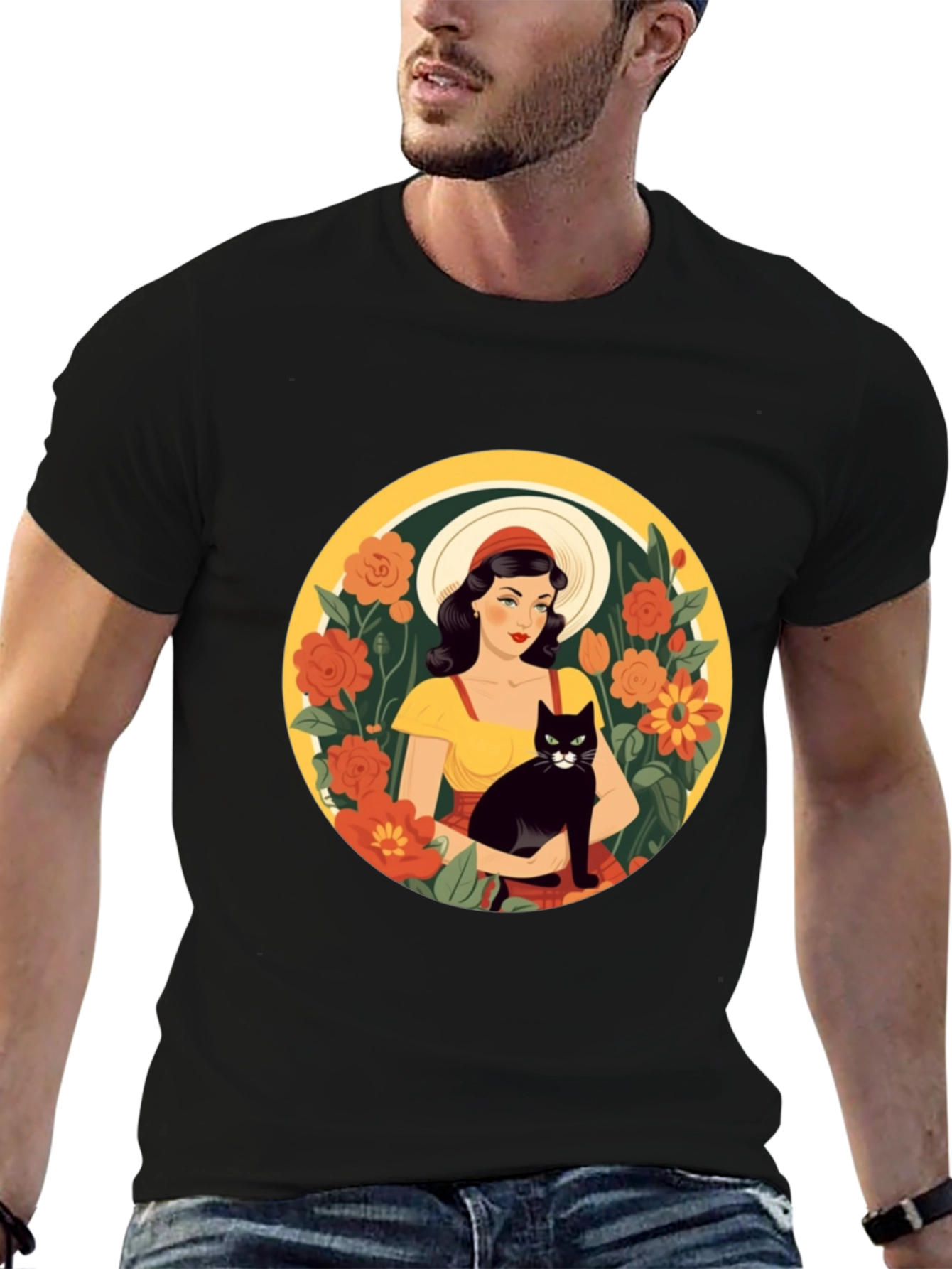 Black Woman with Cat T-Shirt - Retro Style view 6