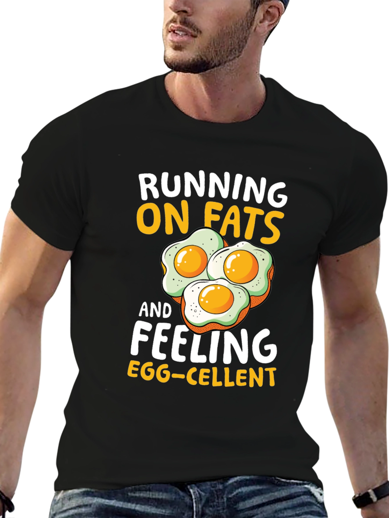 Black Running on Fats Funny Egg T-Shirt view 6