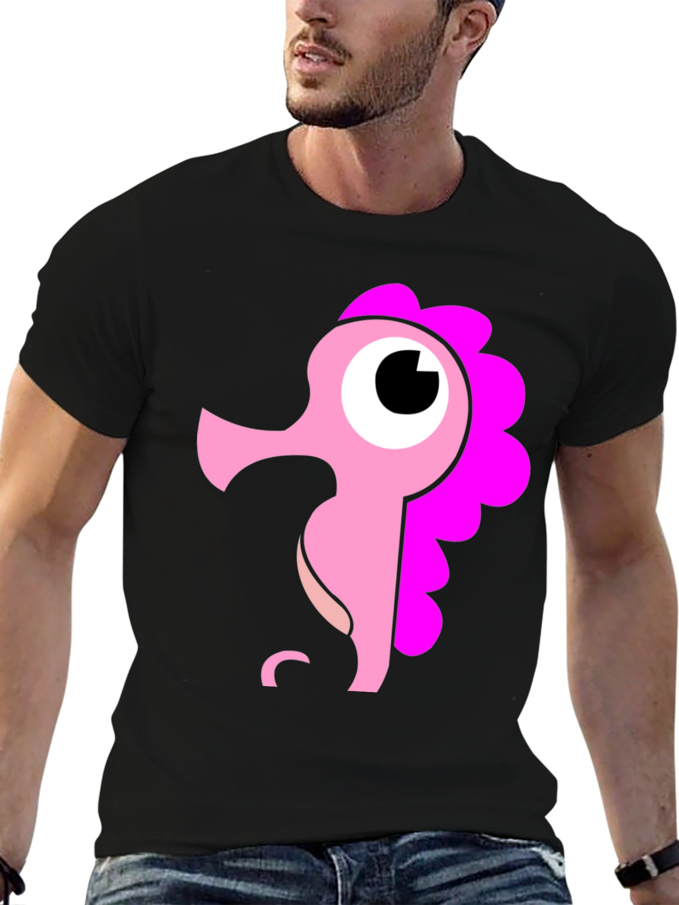 Black Cute Seahorse Graphic Tee - Black Cotton Shirt view 6