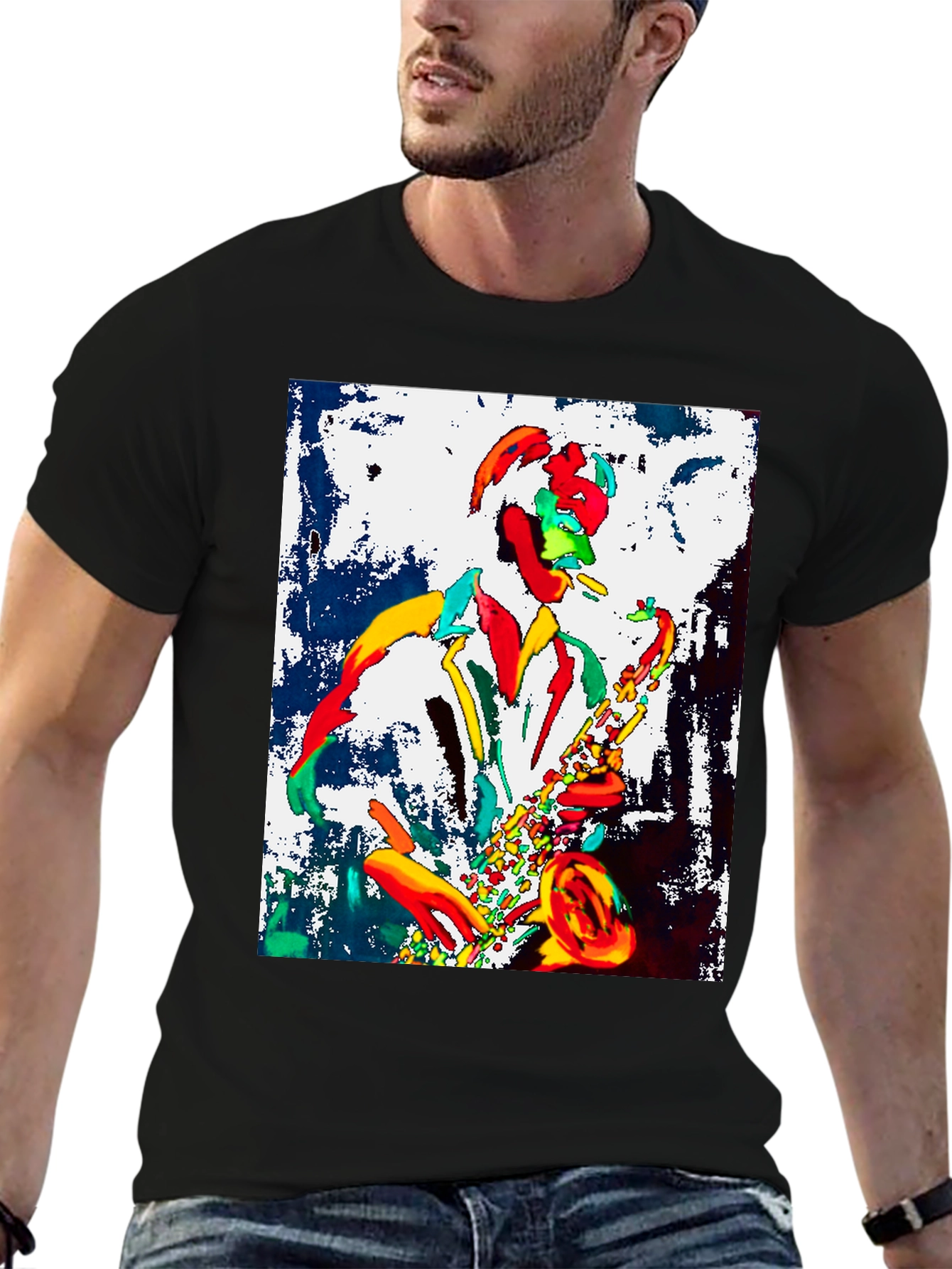 Black Jazz Musician Graphic Tee - Cool Saxophone Player Design view 6