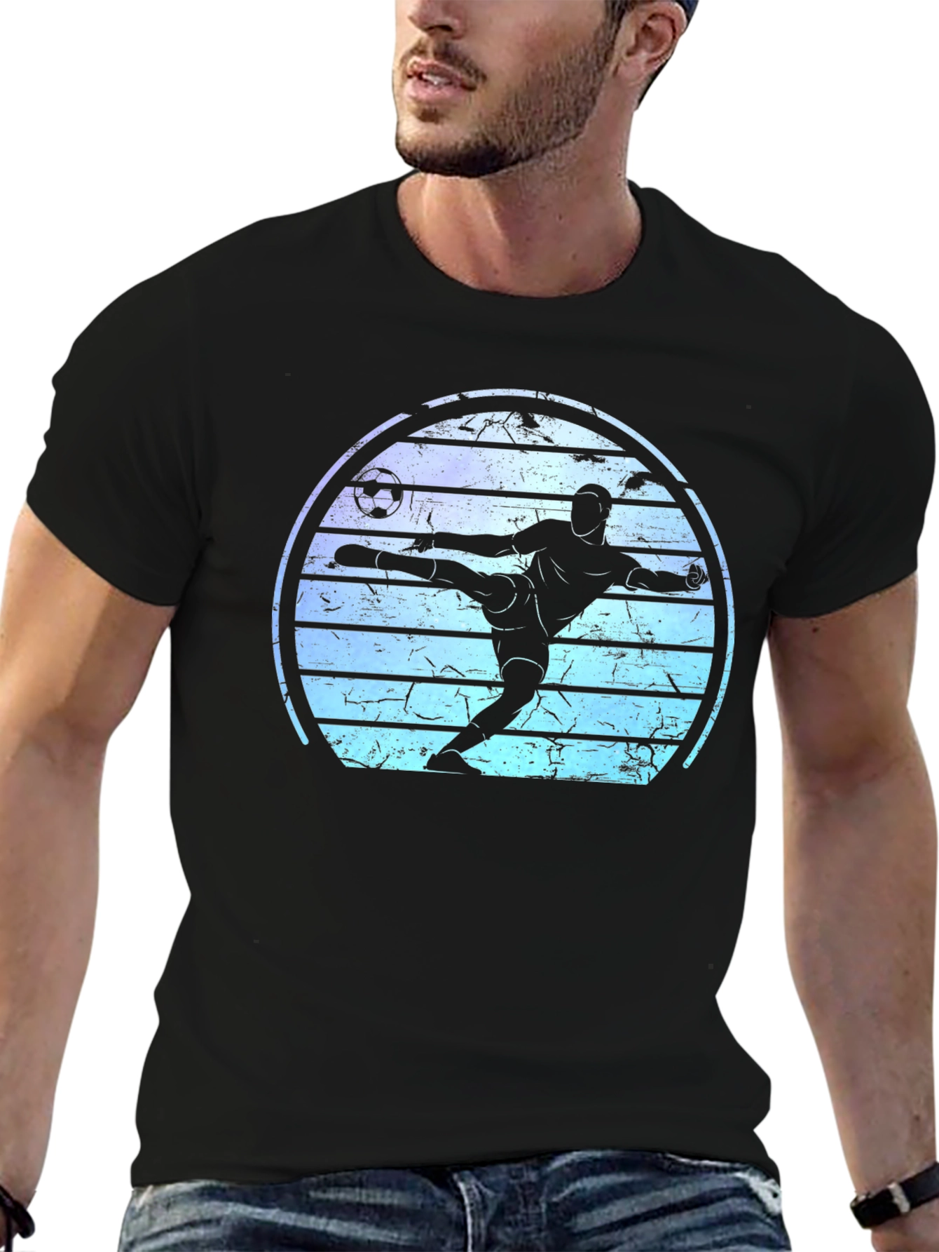 Black Soccer Player Graphic Tee - Retro Style view 6