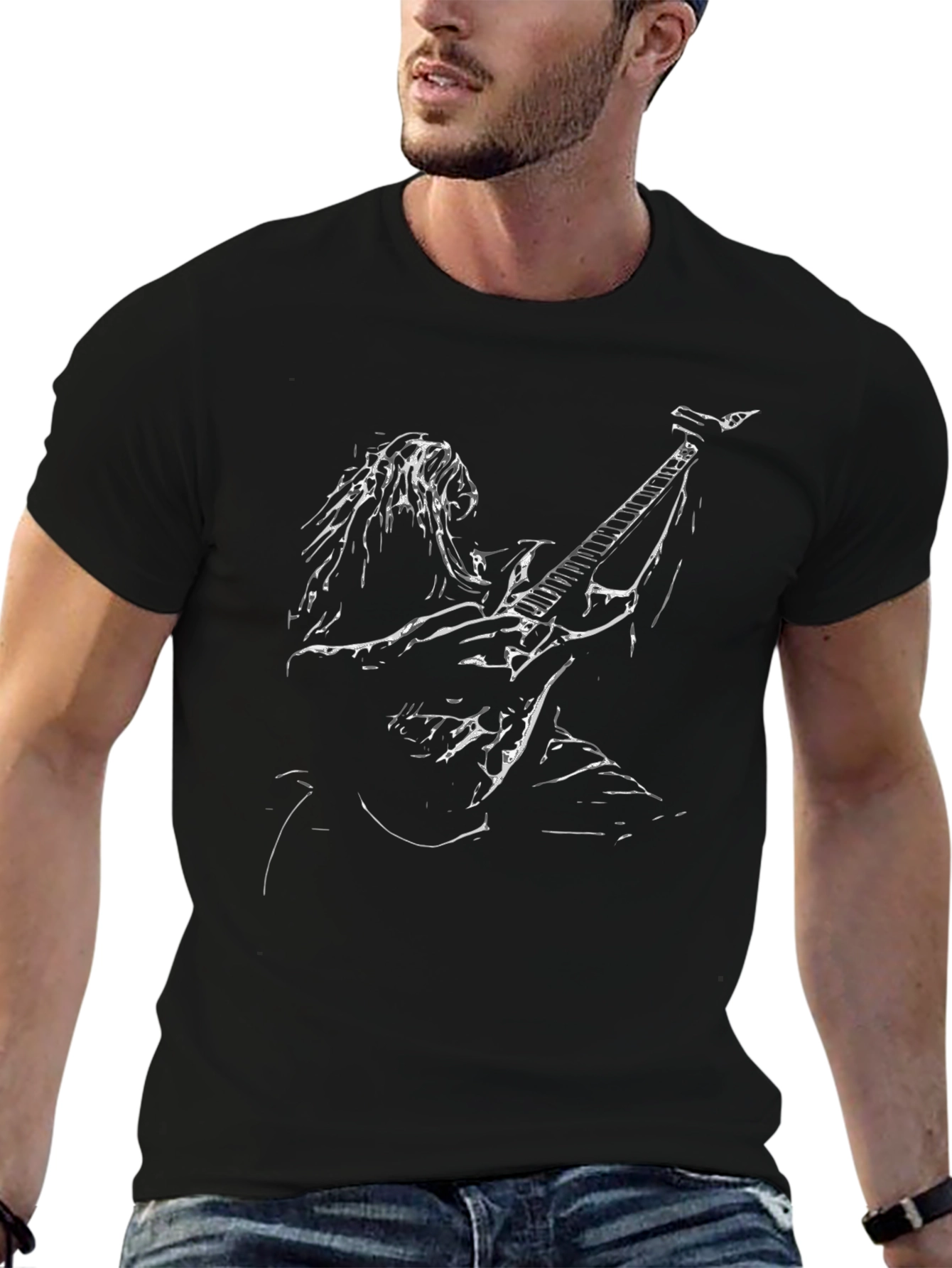 Black Guitarist Graphic Tee - Black Unisex Shirt view 6