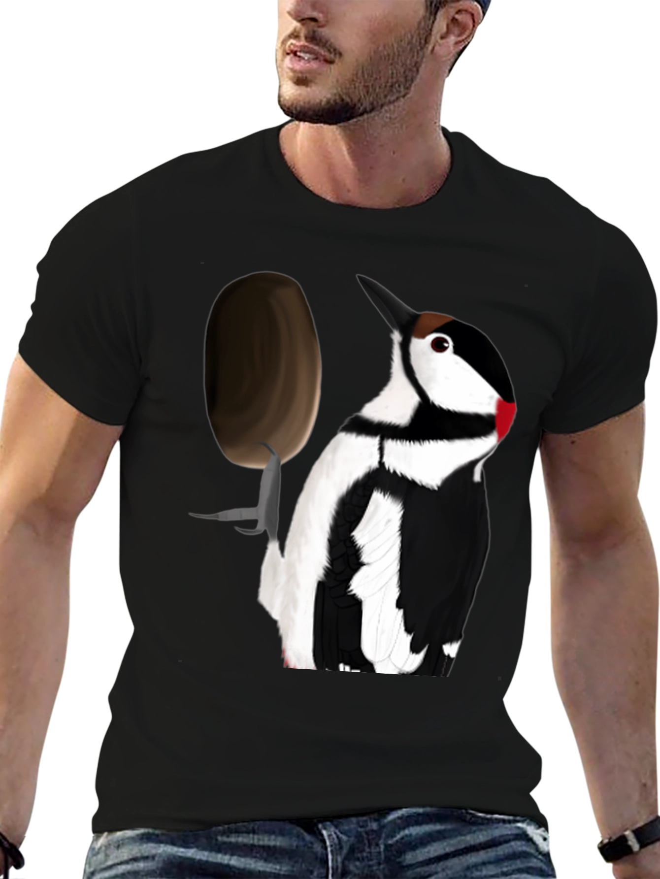 Black Woodpecker T-Shirt - Black Crew Neck Tee view 6