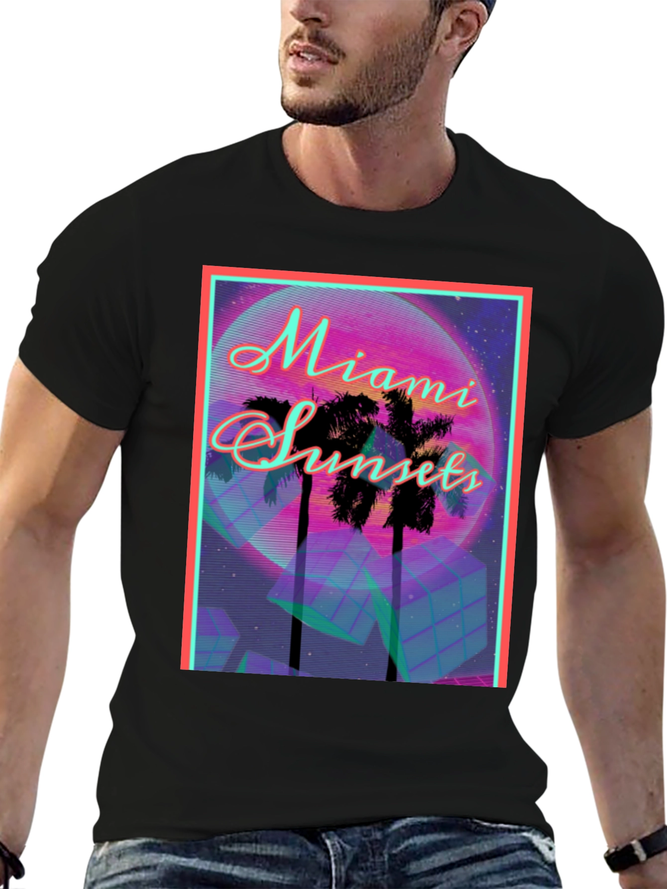 Black Miami Sunset Graphic Tee view 6