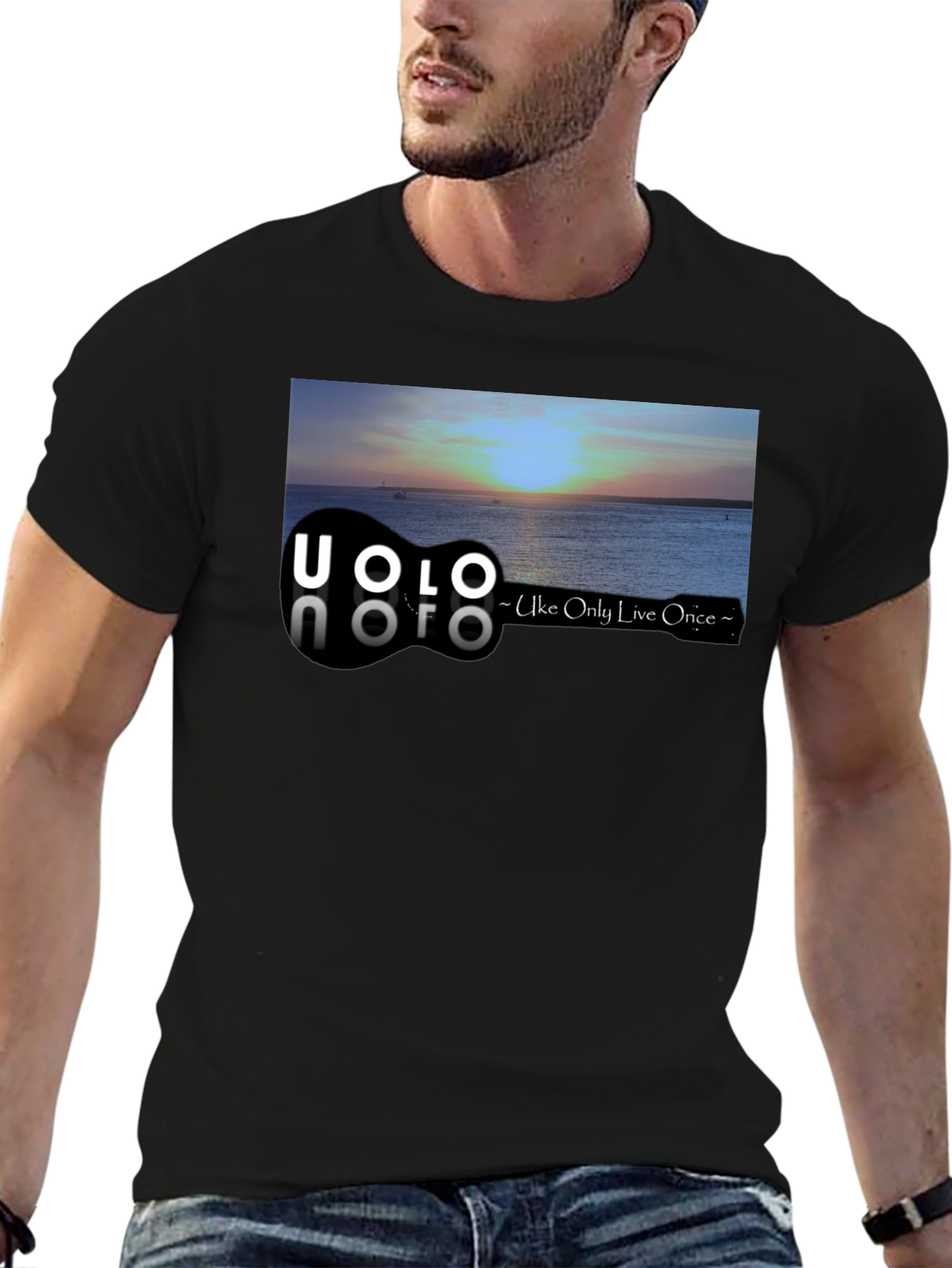 Black UOLO Ukulele Sunset Graphic Tee - Uke Only Live Once view 6