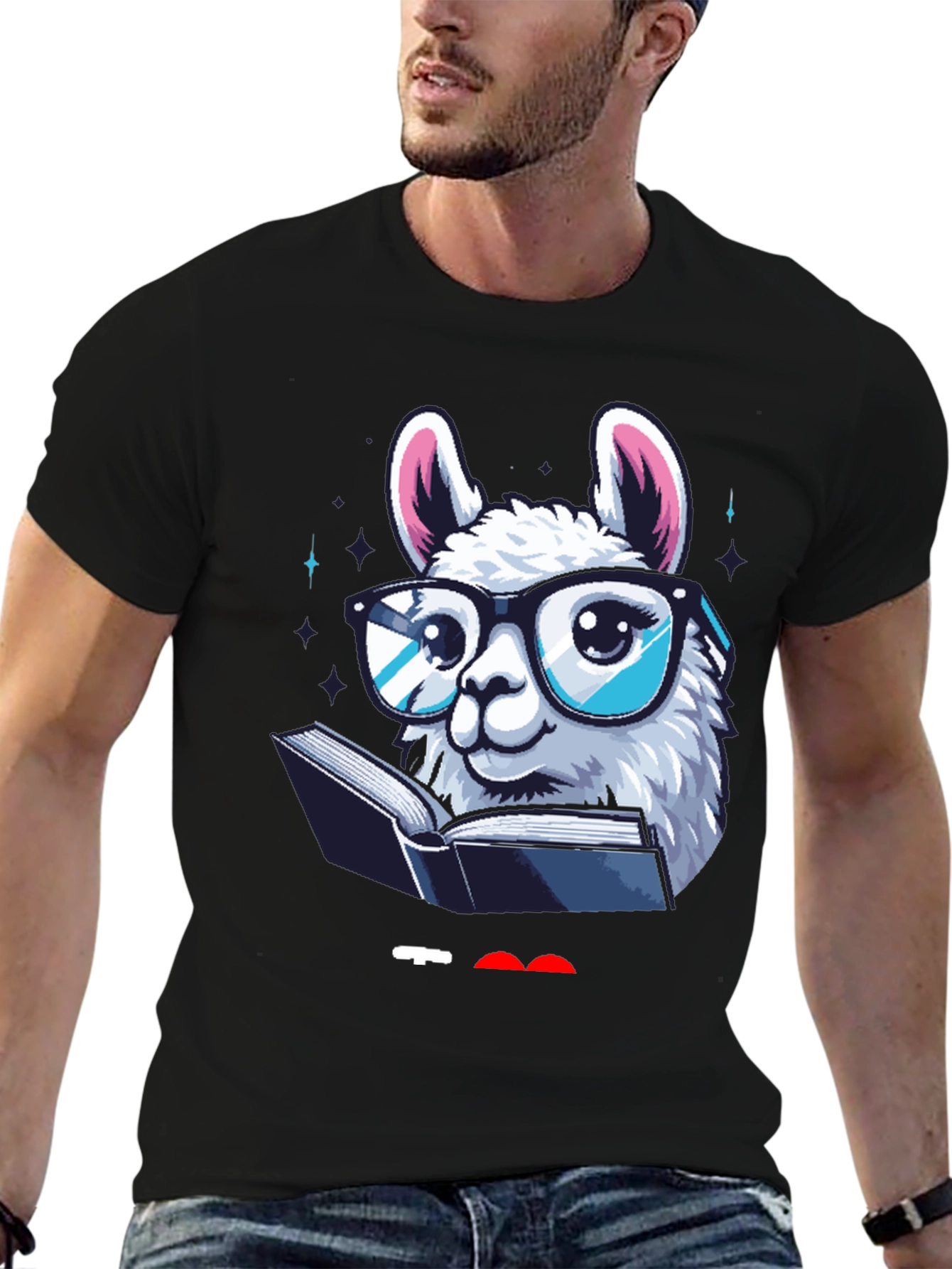 Black Llama Reader Graphic Tee - Black Cotton Shirt view 6