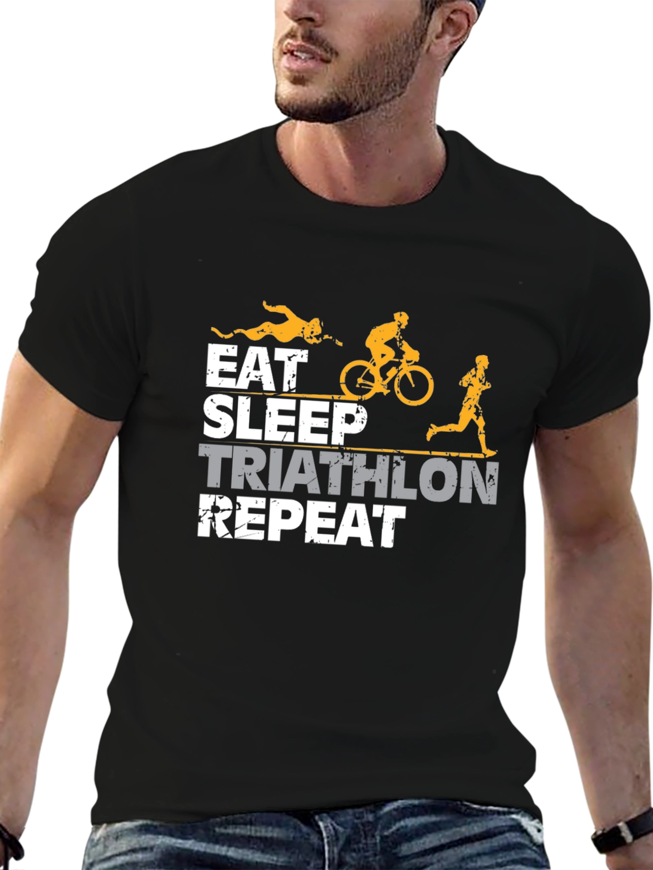 Black Eat Sleep Triathlon Repeat T-Shirt view 6