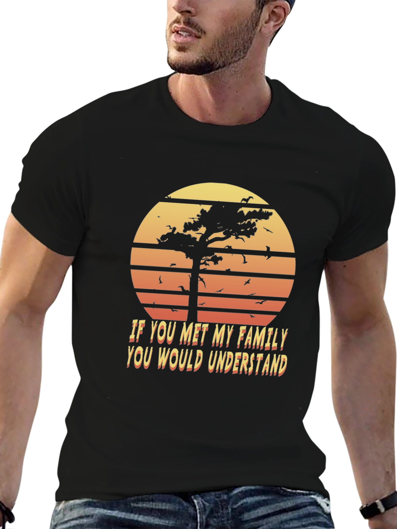 Black Retro Family Humor T-Shirt - Sunset Graphic Tee view 6