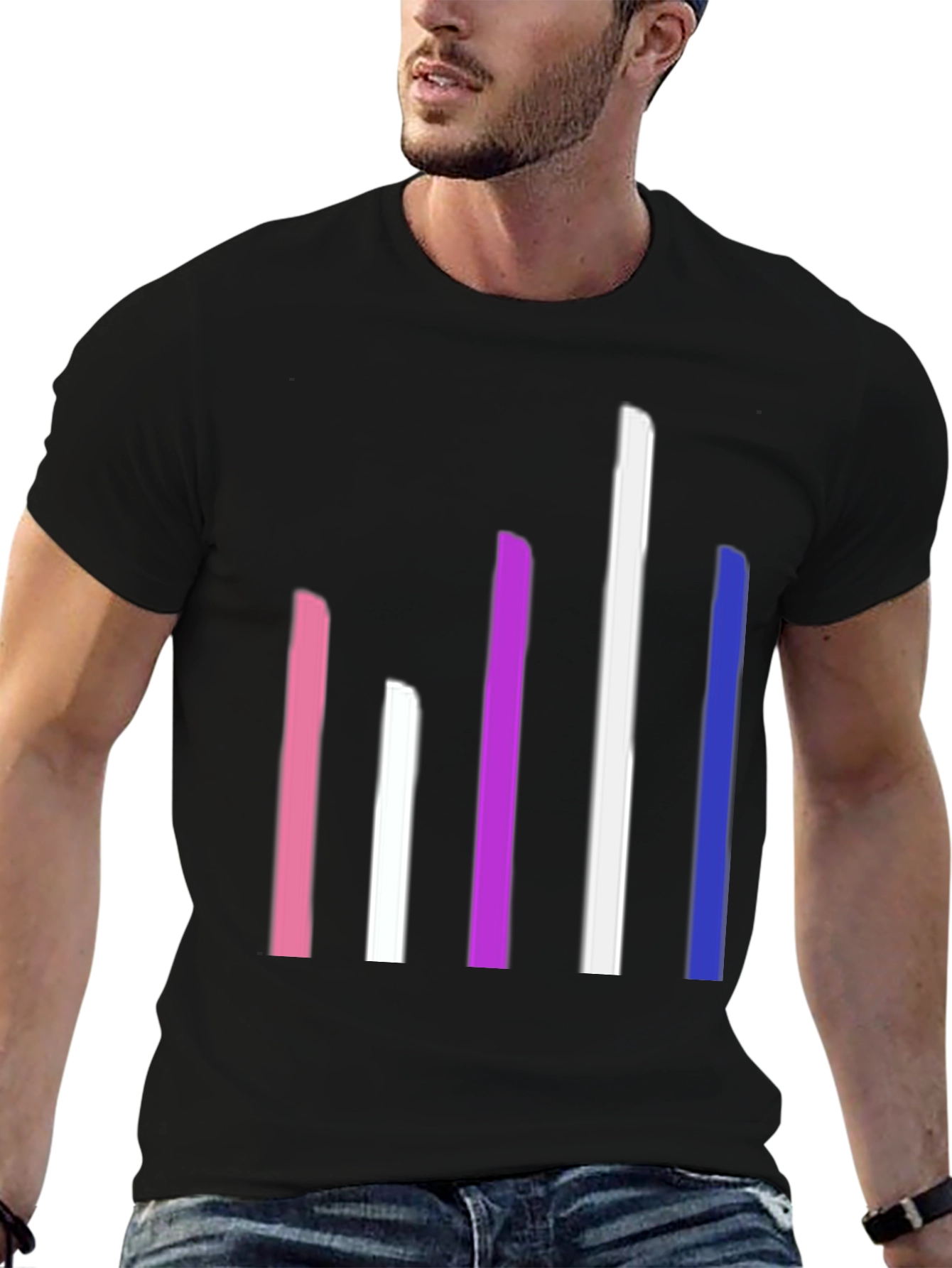 Black Modern Striped Graphic Tee - Unisex Cotton Blend view 6
