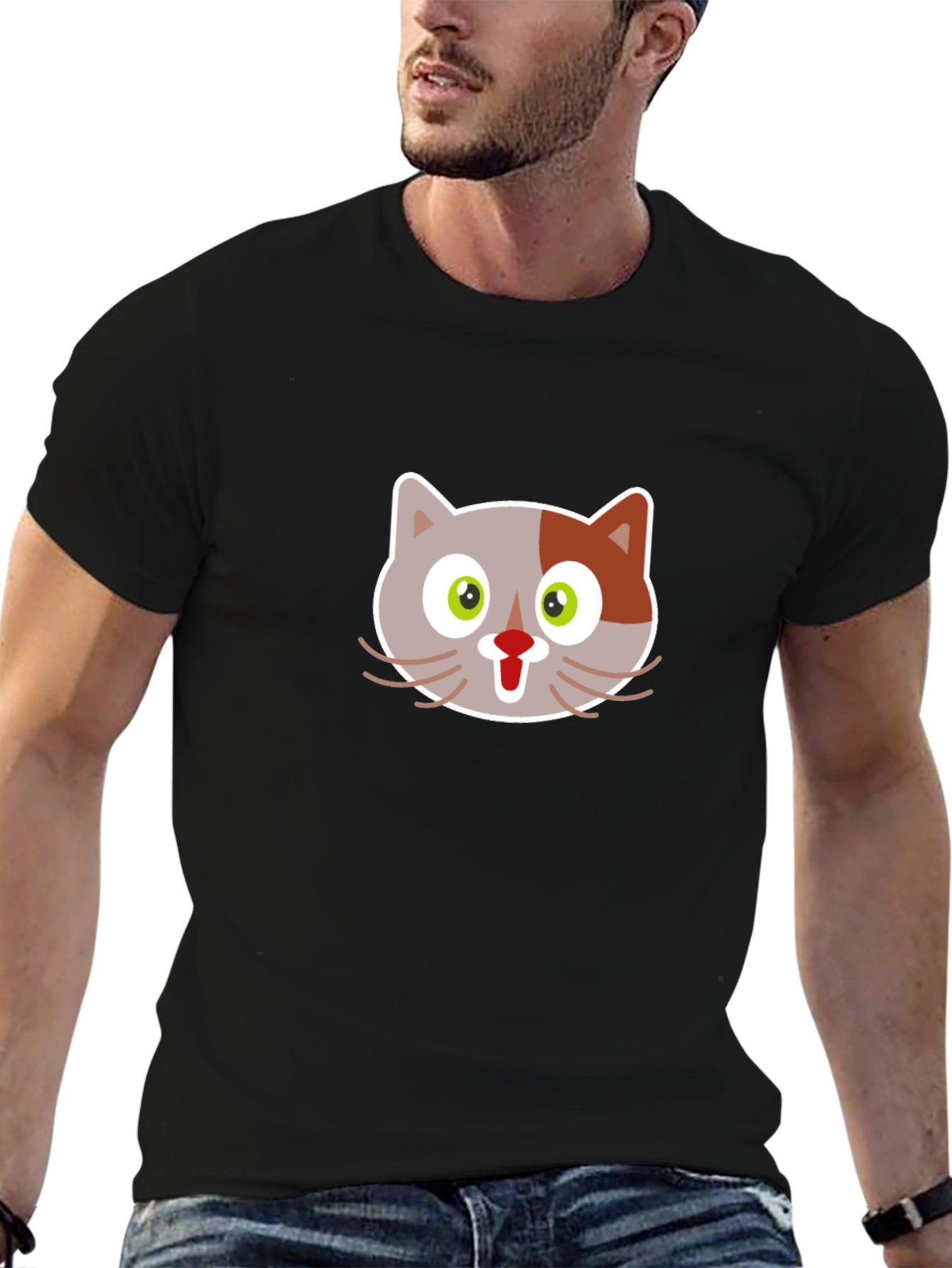 Black Cartoon Cat Graphic Tee - Black view 6