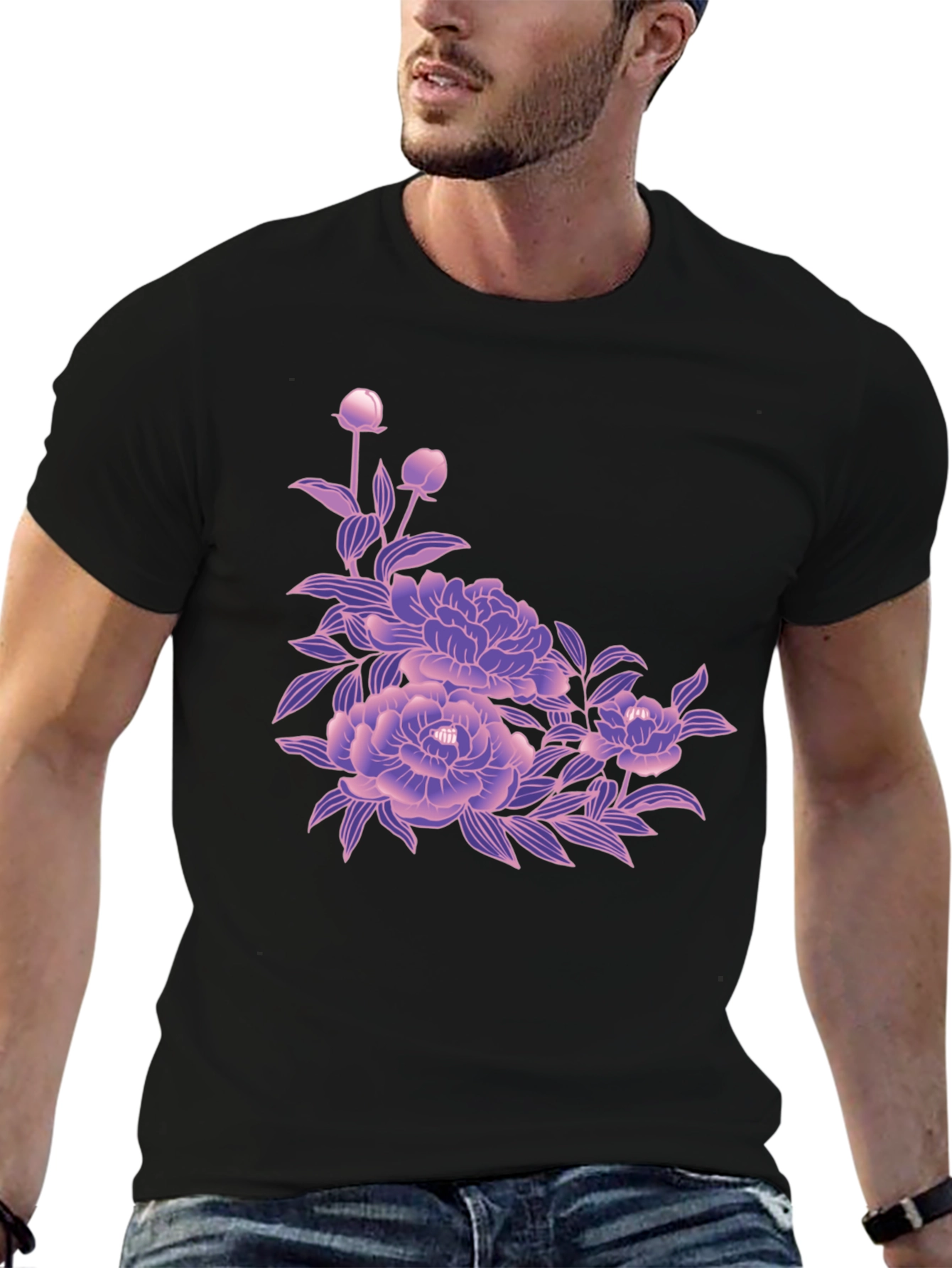 Black Black Tee with Floral Blossom Design view 6