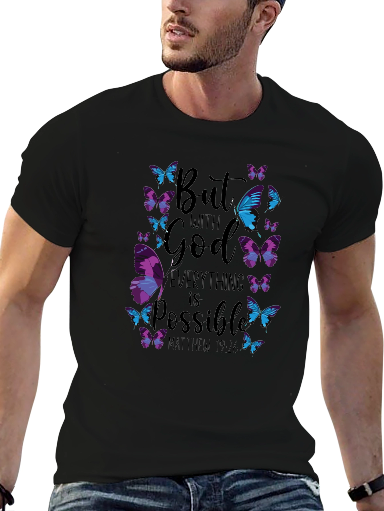 Black Faith-Inspired Butterfly Graphic T-Shirt view 6