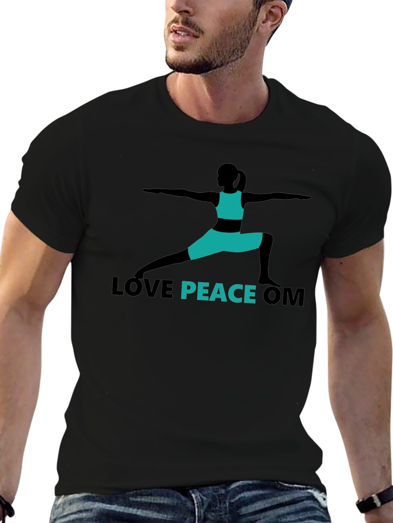 Black Love Peace Om Yoga T-Shirt - Black view 6
