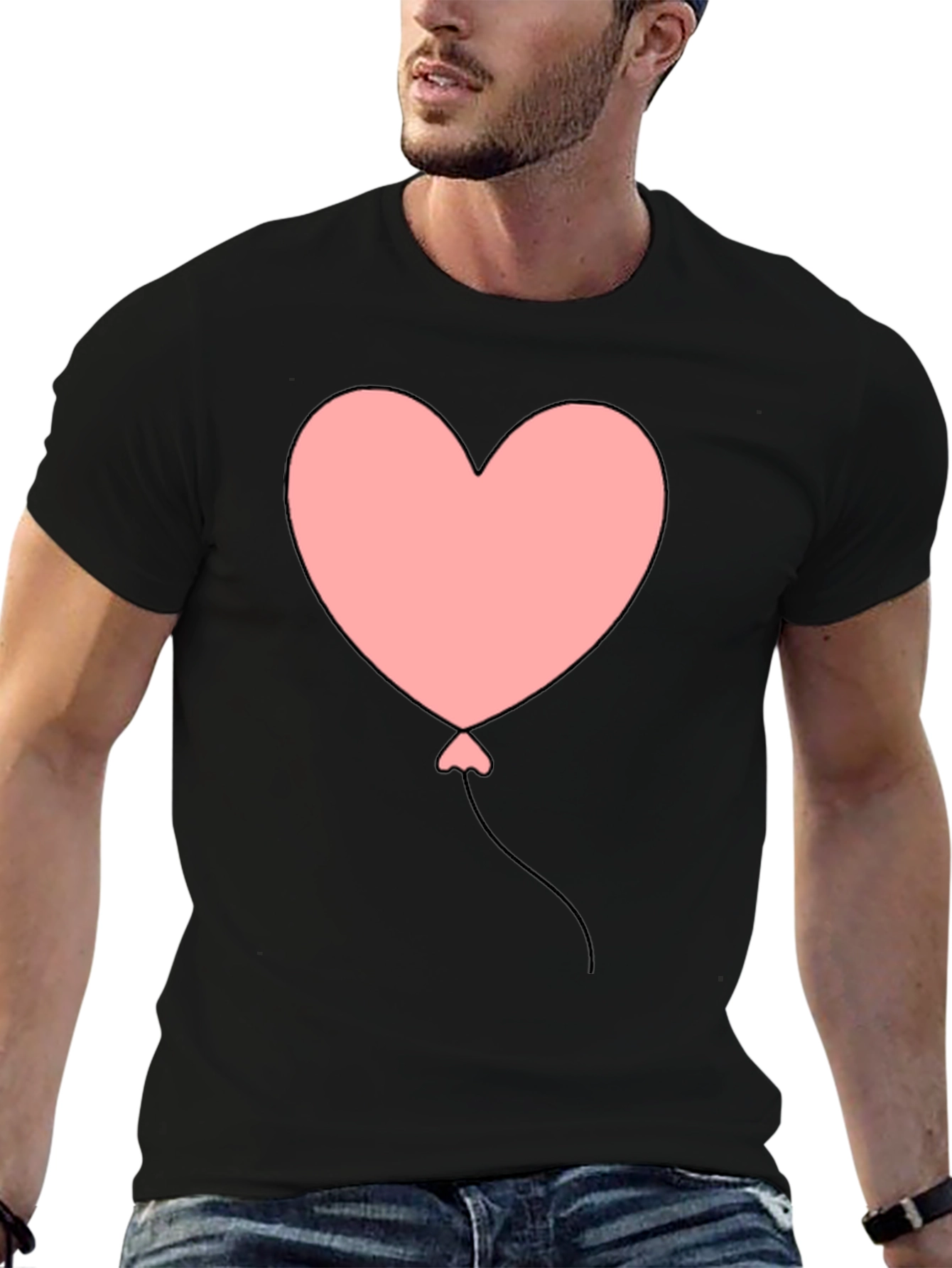 Black Heart Balloon Graphic Tee - Black Casual T-Shirt view 6