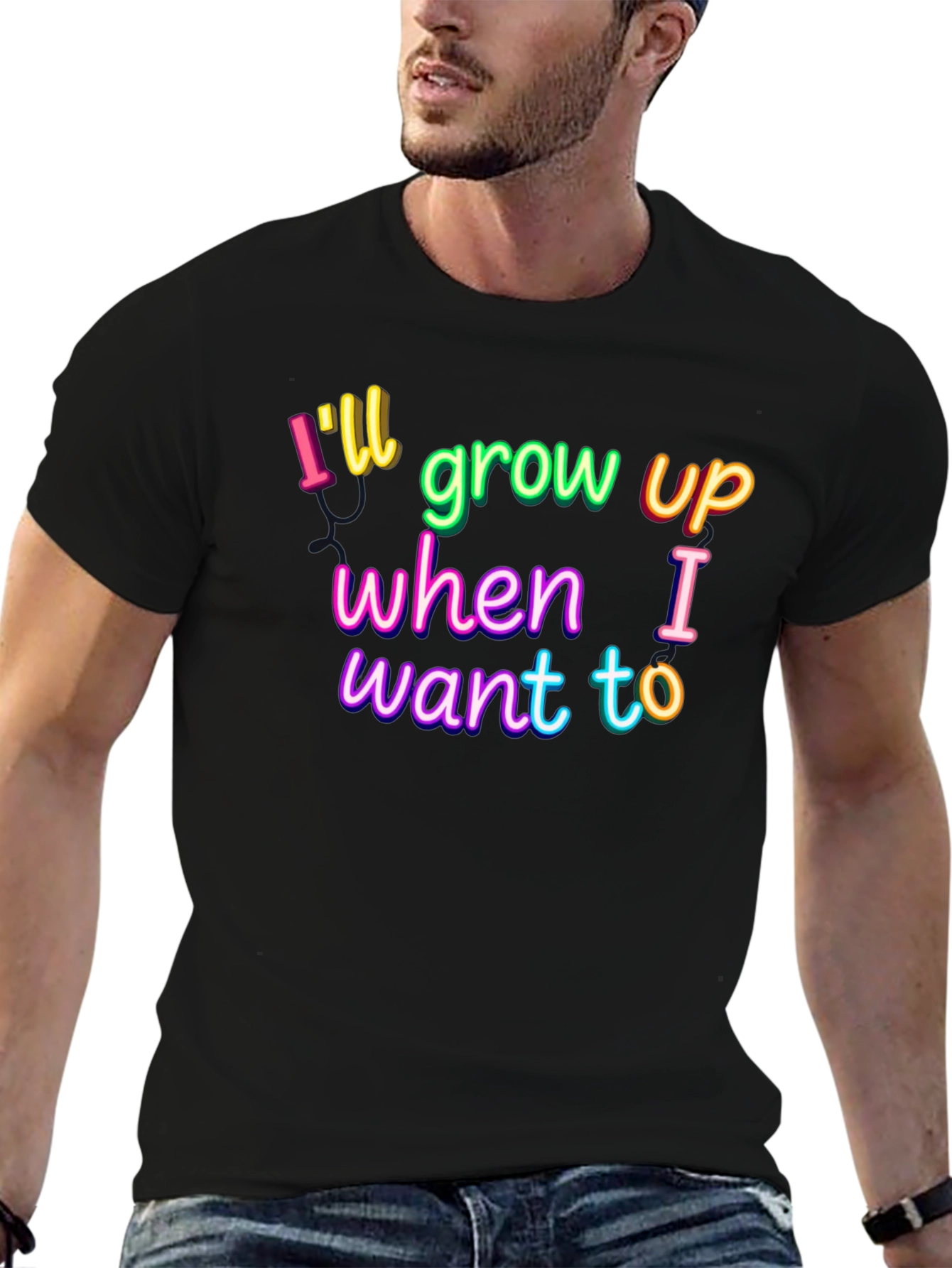 Black I'll Grow Up When I Want To Graphic Tee view 6
