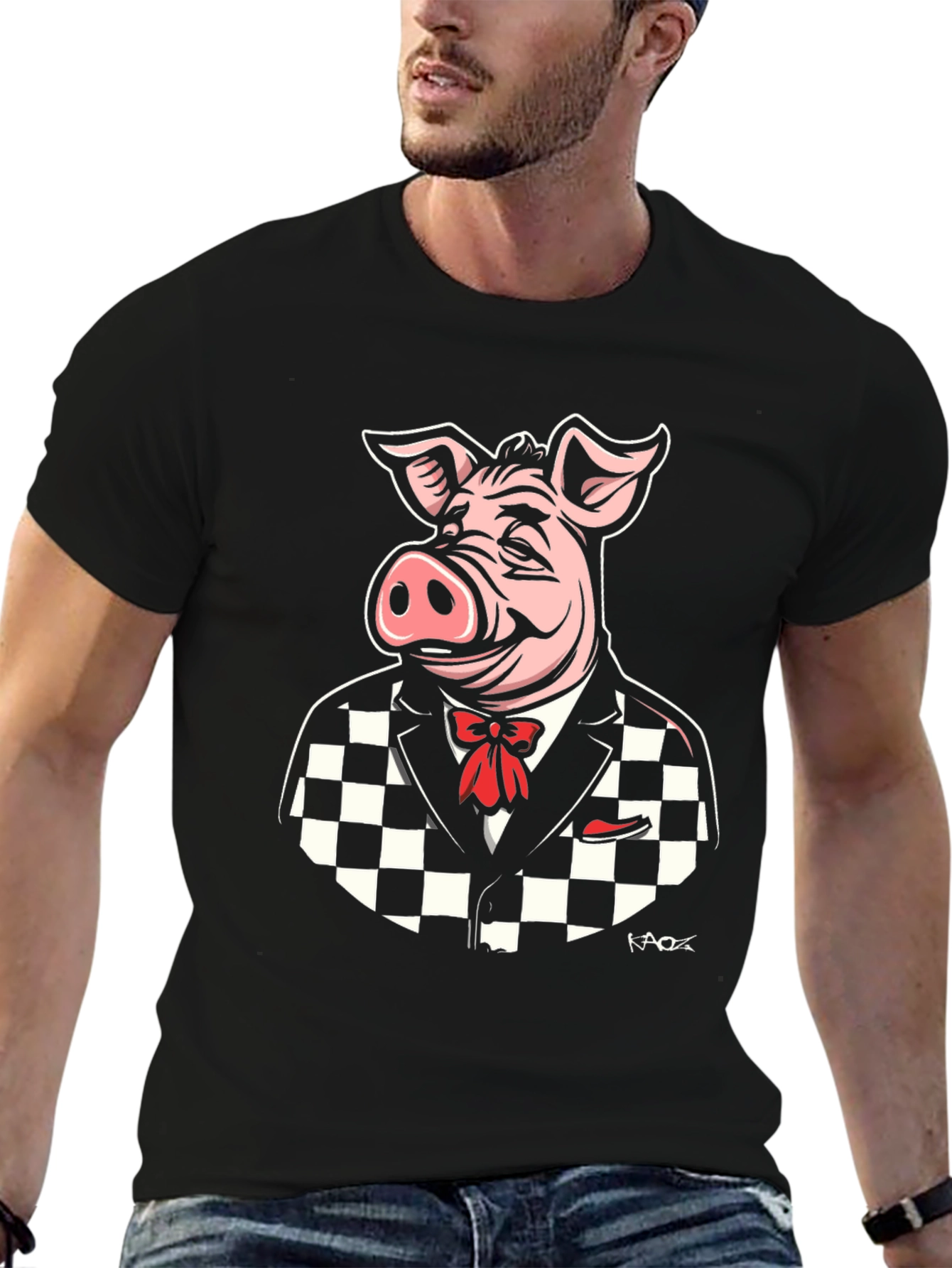 Black Dapper Pig T-Shirt - Black Checker Suit view 6