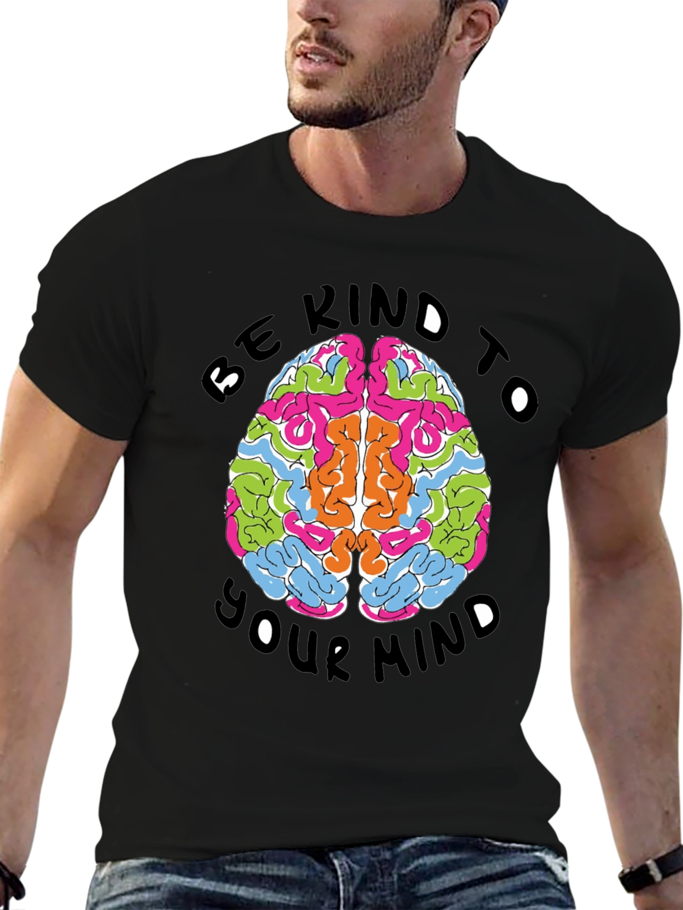 Black Be Kind To Your Mind Graphic Tee - Black Cotton T-Shirt view 6