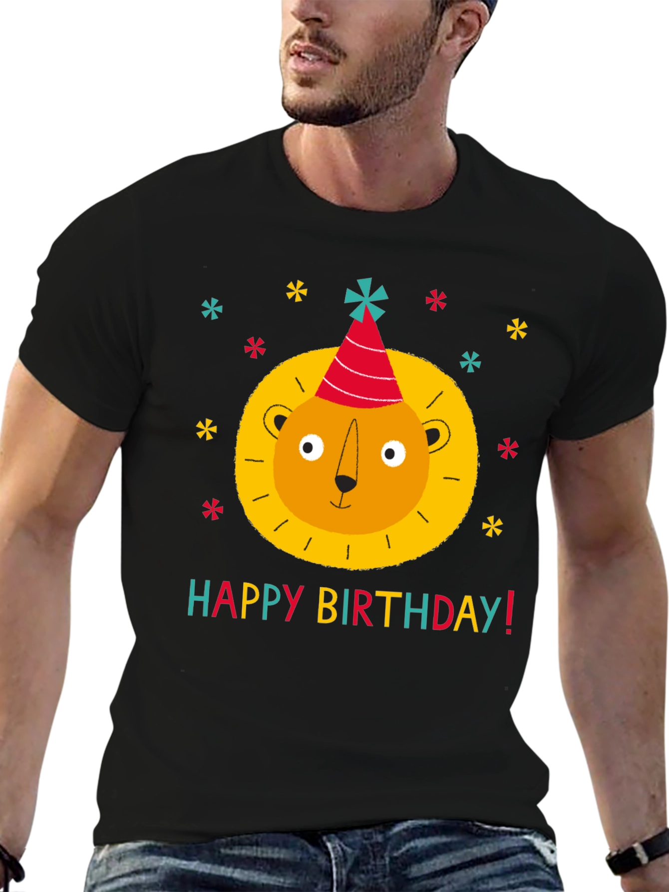Black Birthday Lion T-Shirt - Fun Party Tee view 6