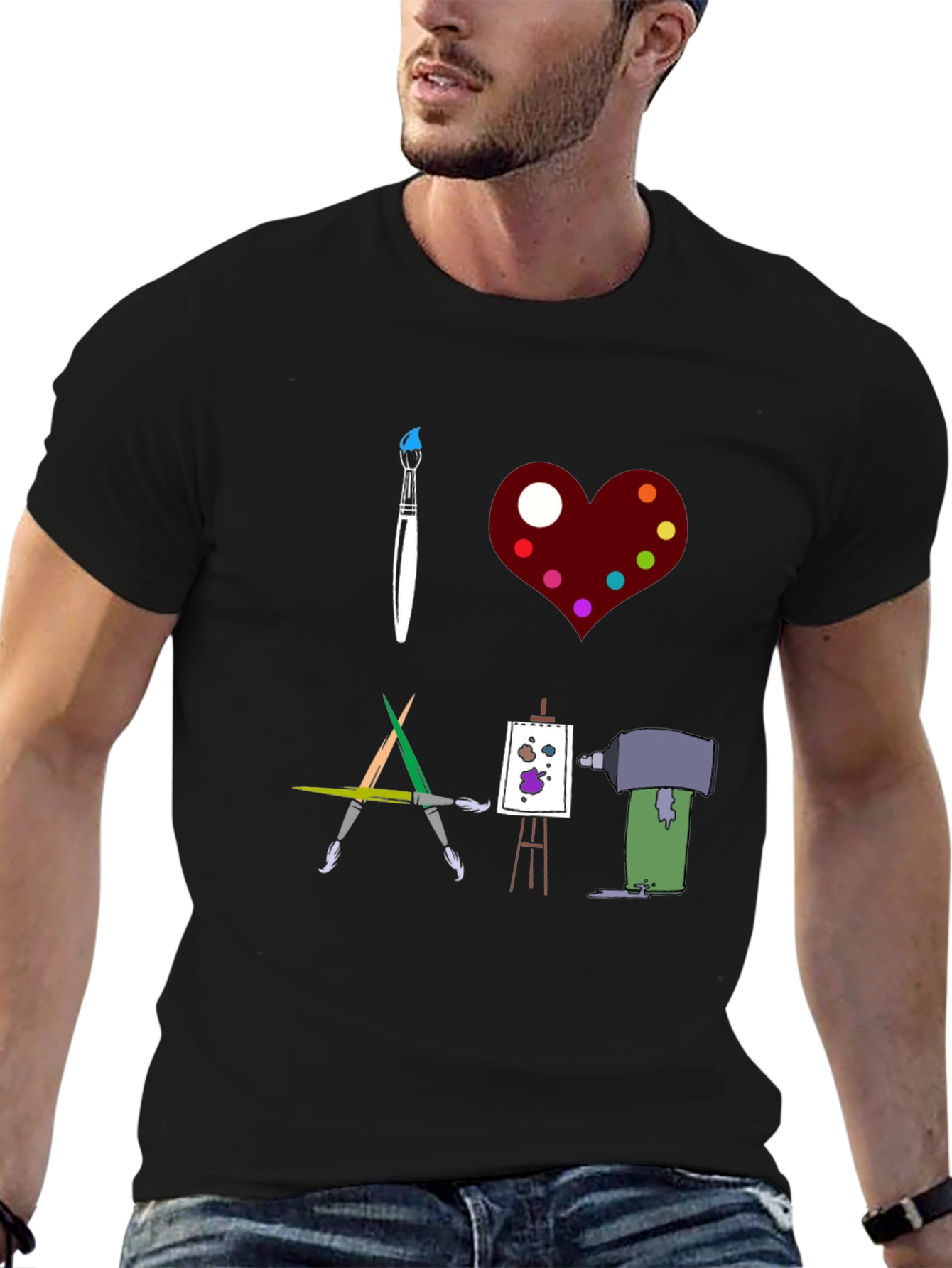 Black I Love Art Graphic T-Shirt view 6