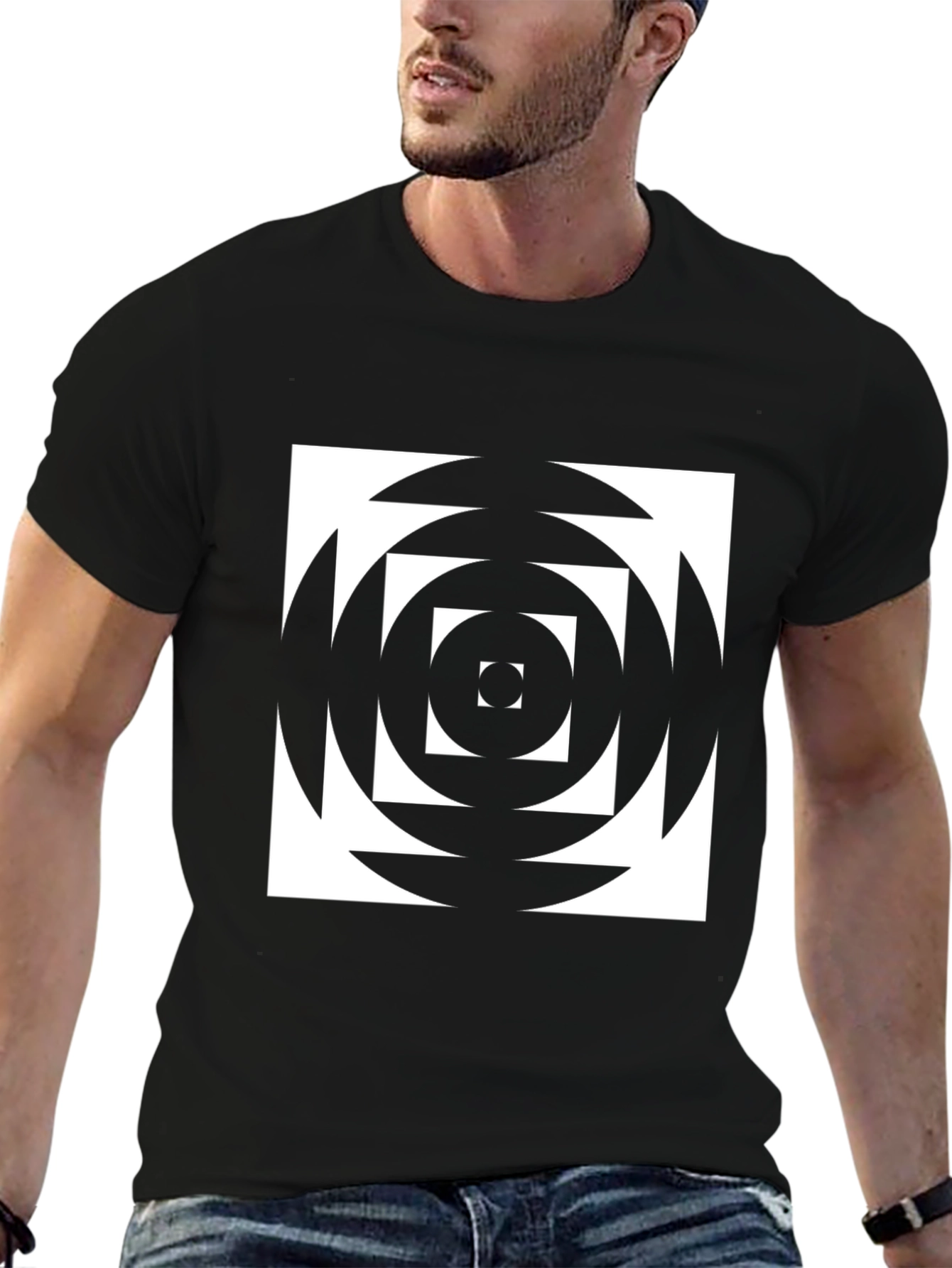 Black Geometric Optical Illusion Graphic T-Shirt view 6
