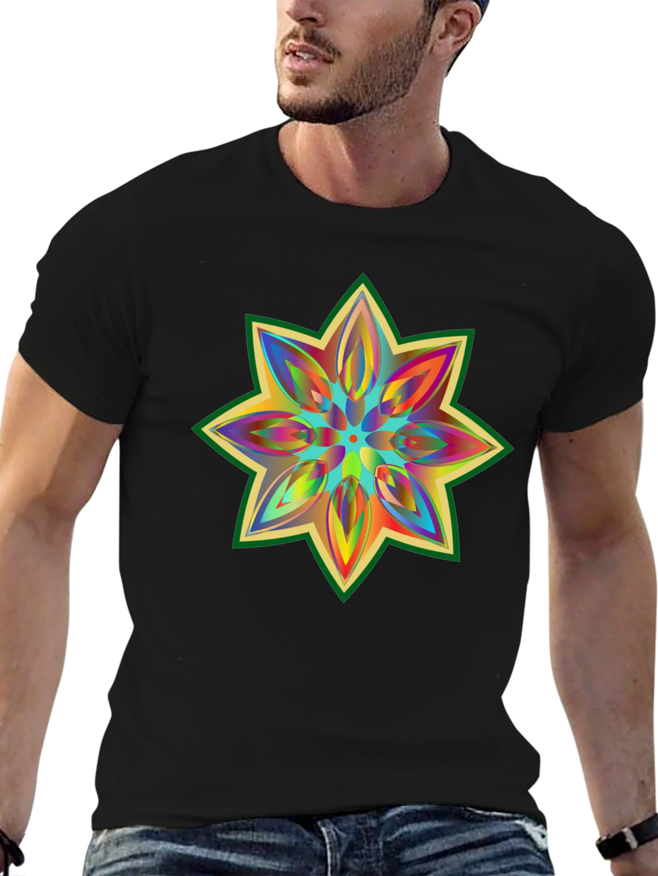 Black Rainbow Star Graphic Tee - Soft Cotton view 6
