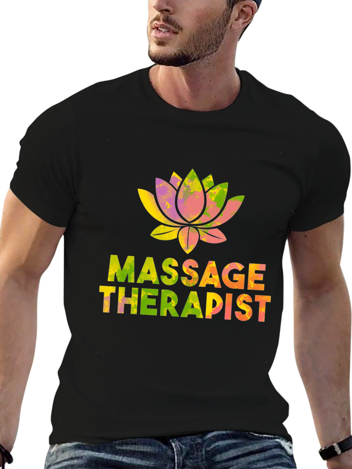 Black Massage Therapist Lotus Flower T-Shirt view 6
