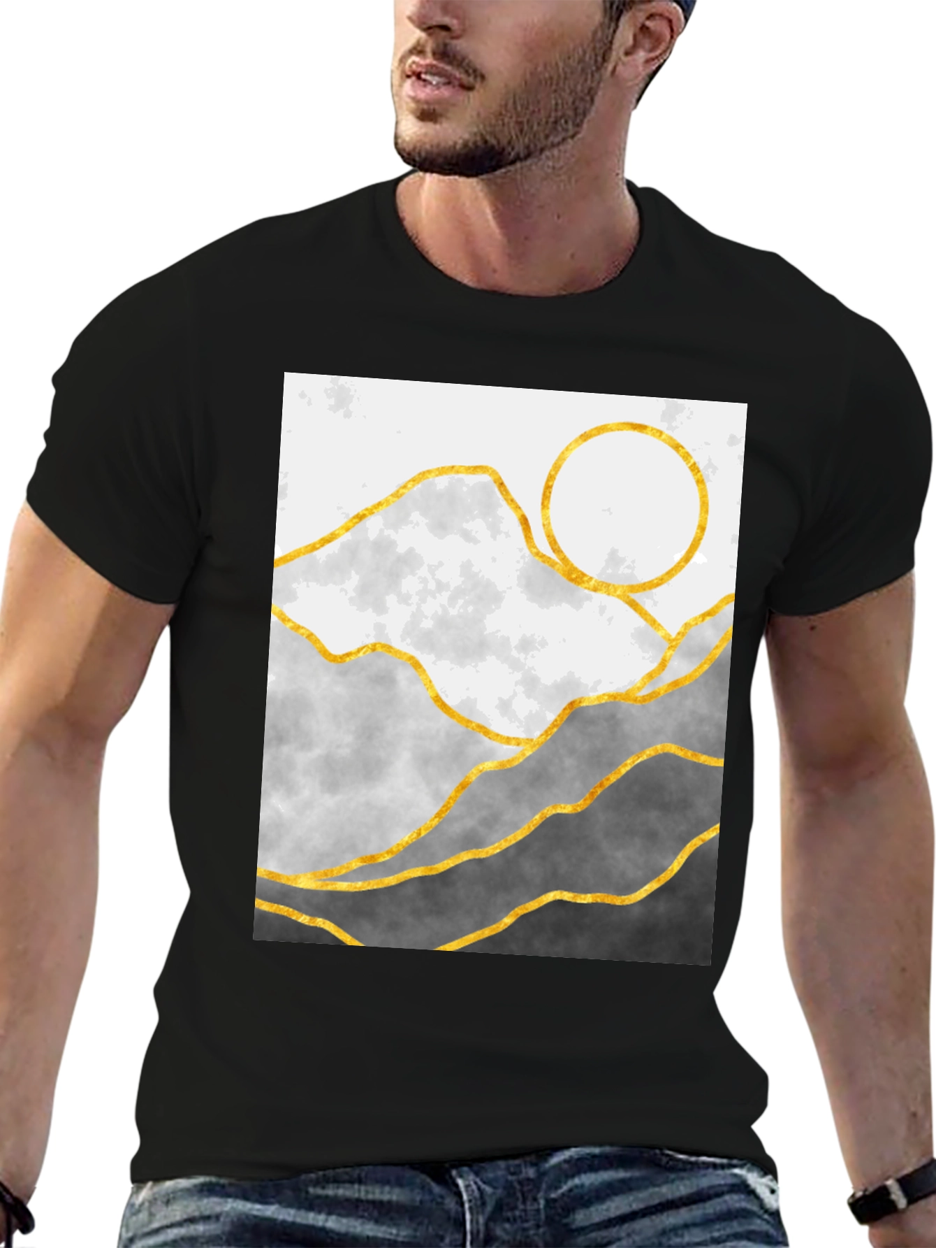 Black Mountainscape Graphic Tee - Stylish Geometric Design view 6