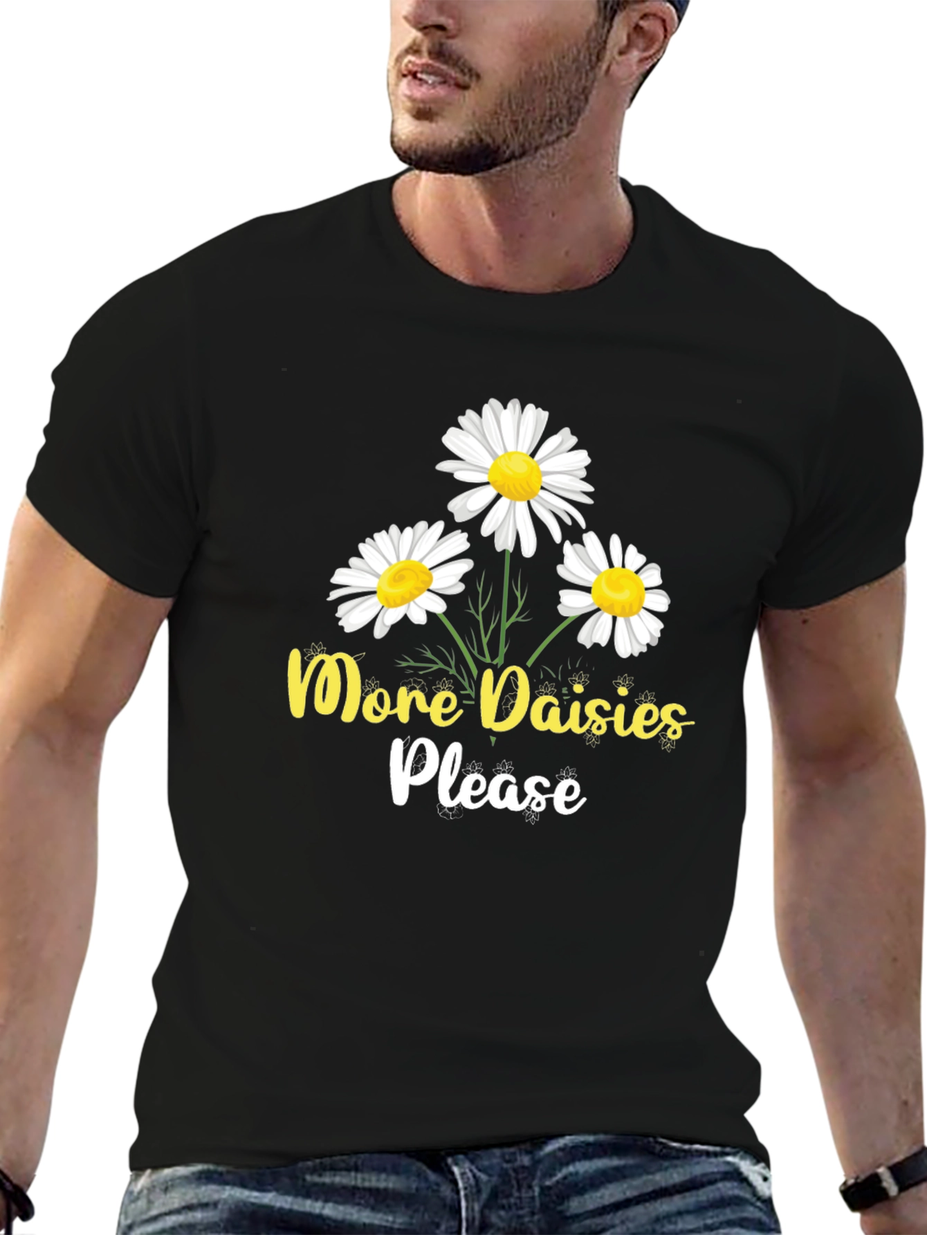 Black More Daisies Please Black T-Shirt view 6