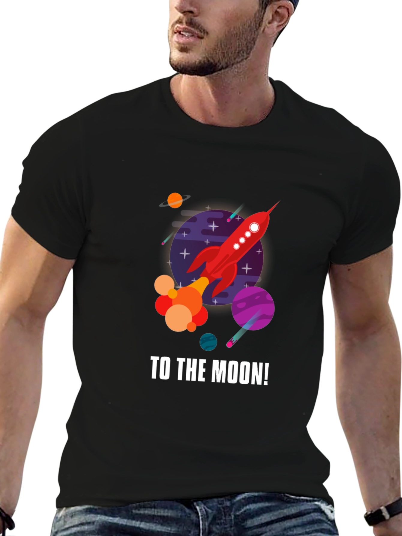 Black To the Moon Rocket Graphic T-Shirt - Black view 6