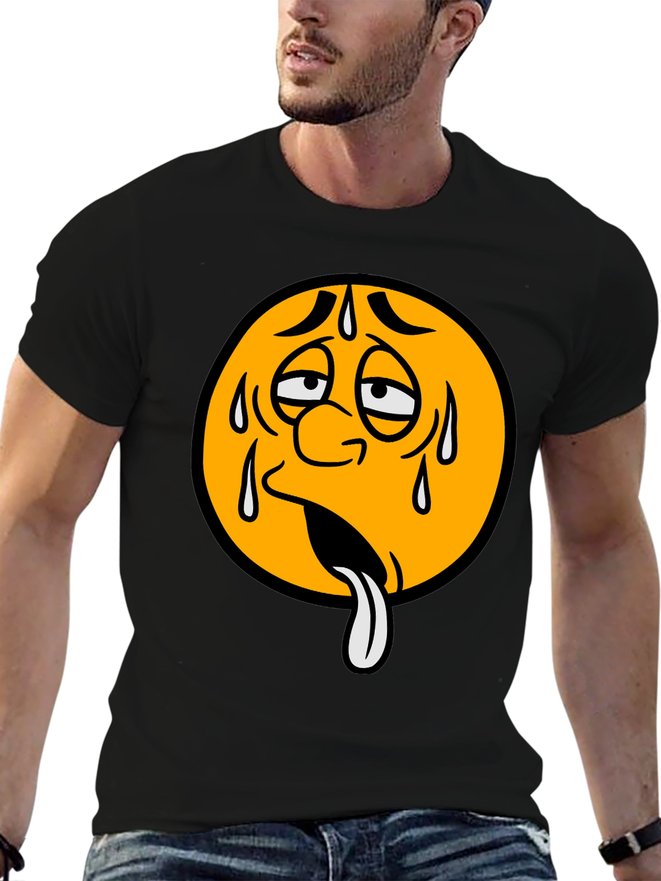 Black Sweating Emoji Graphic T-Shirt - Unisex view 6