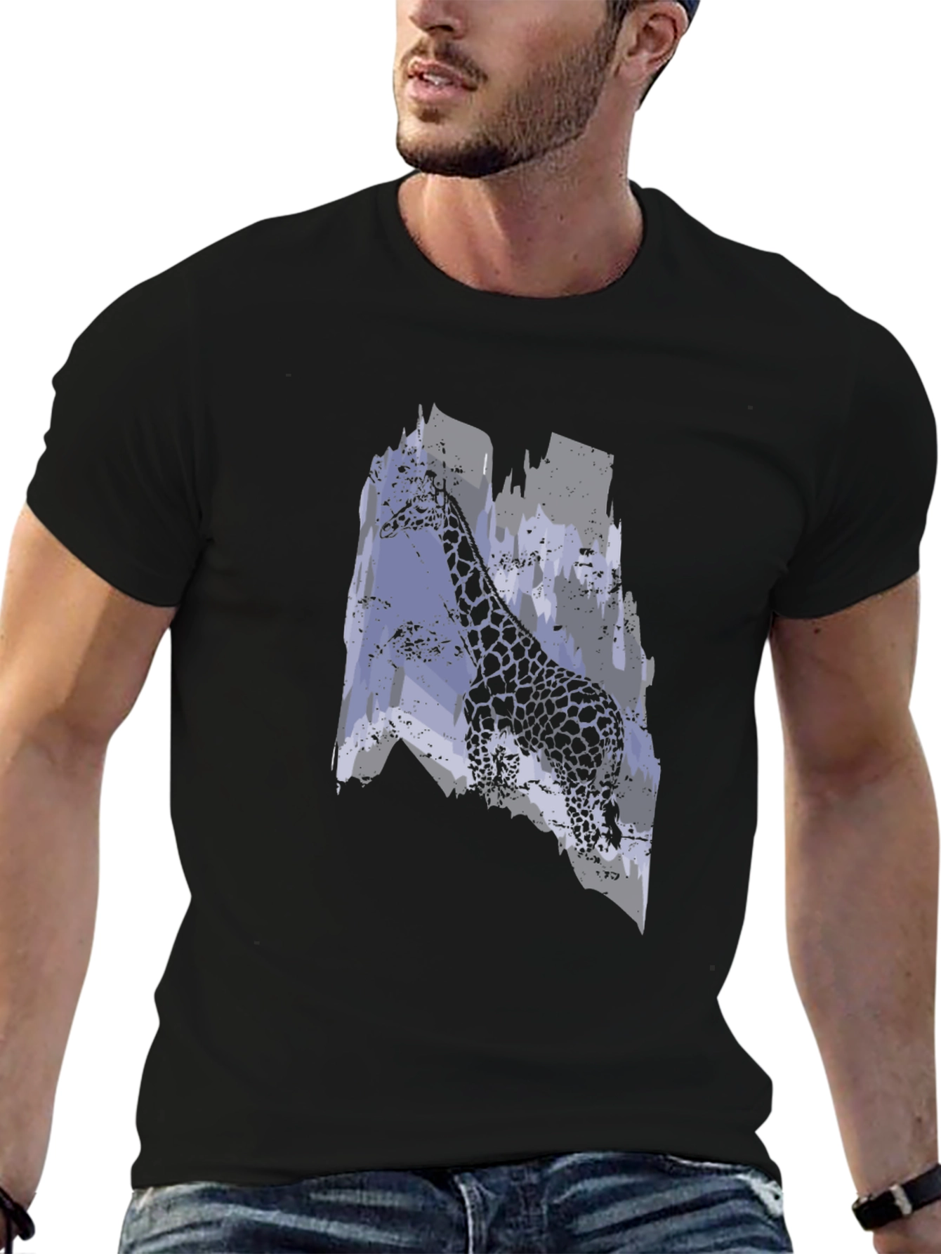 Black Giraffe Graphic Print Black T-Shirt view 6