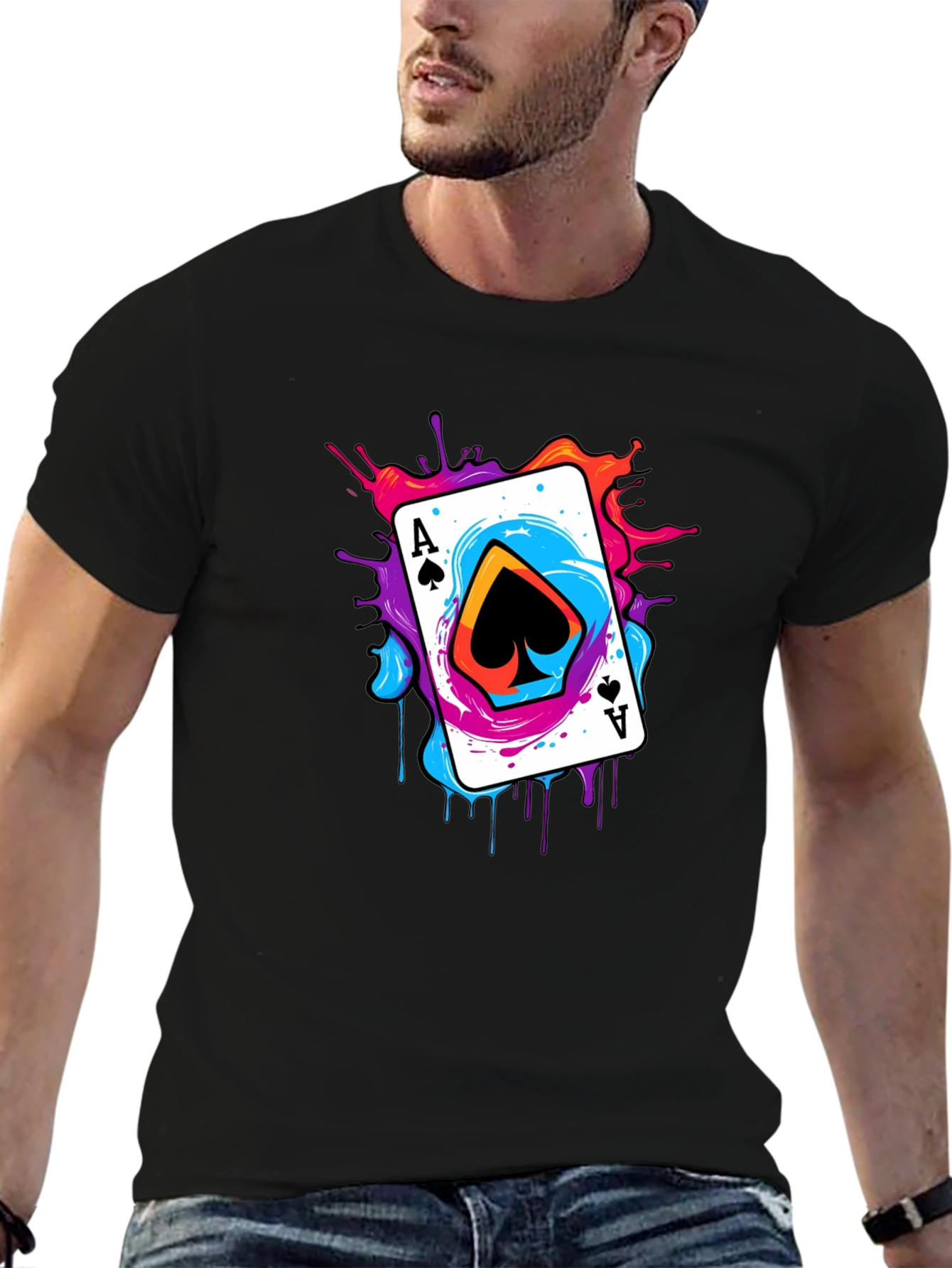 Black Ace of Spades Graphic Tee - Colorful Card Design view 6