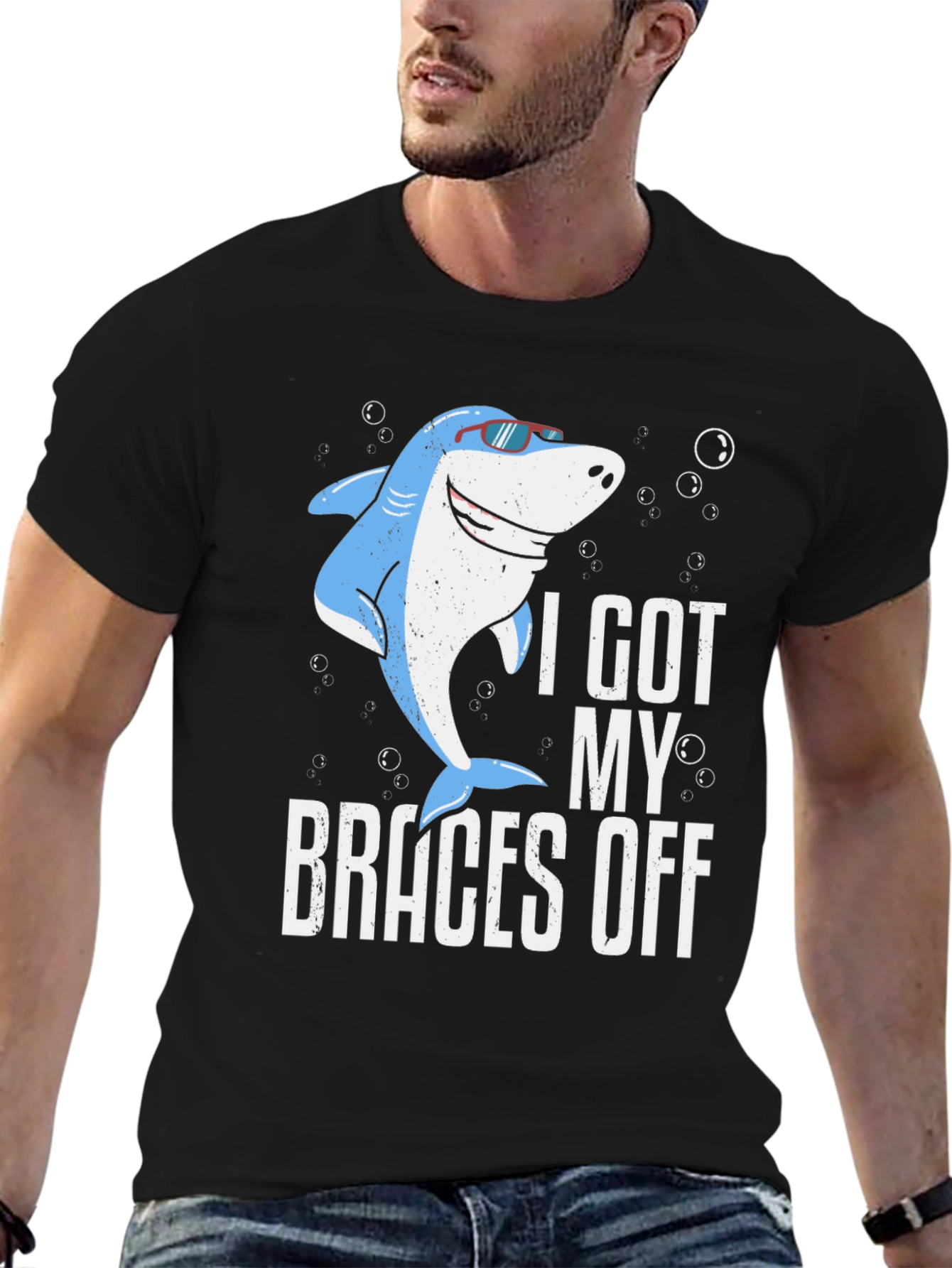 Black Funny Shark Braces Off T-Shirt view 6