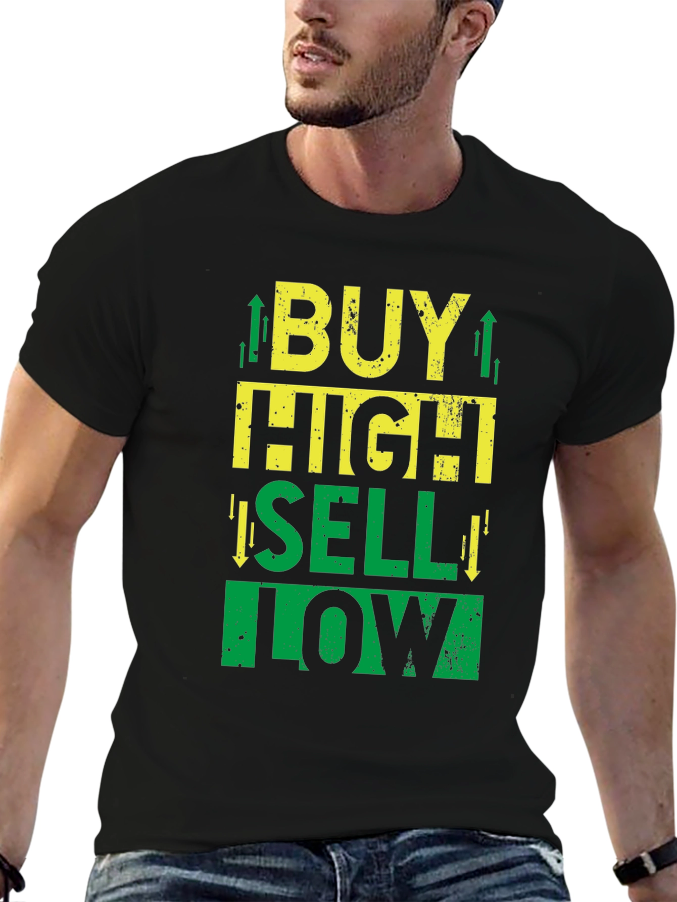 Black Buy High Sell Low T-Shirt - Stock Market Trader Tee view 6