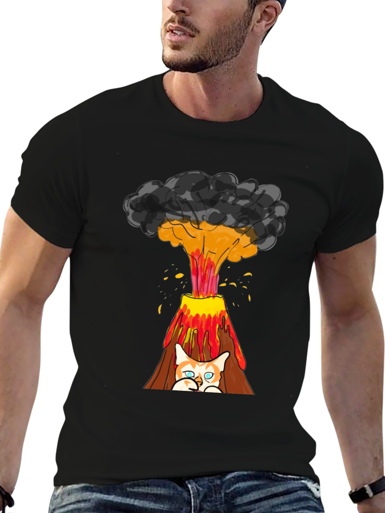 Black Volcano Cat Graphic Tee - Fun & Unique Design view 6