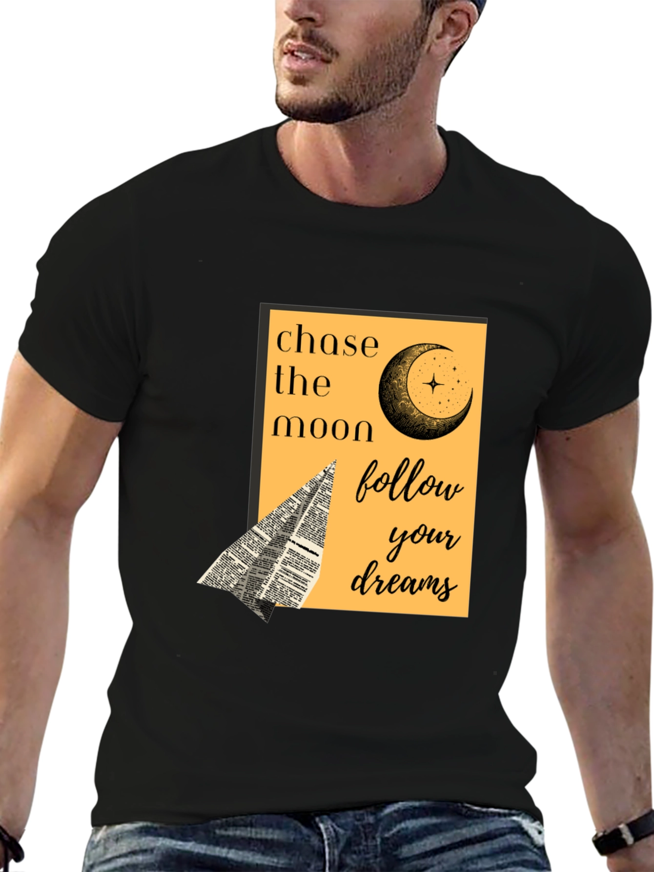 Black Chase the Moon Graphic Tee - Follow Your Dreams view 6