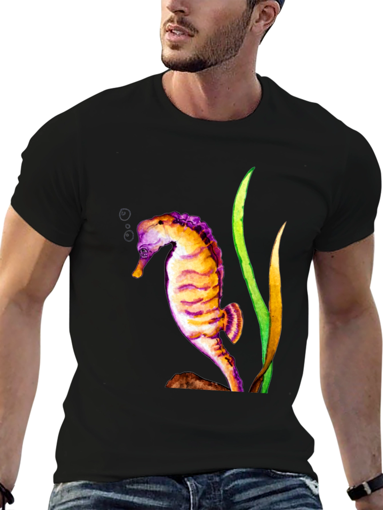 Black Seahorse Graphic Black T-Shirt view 6