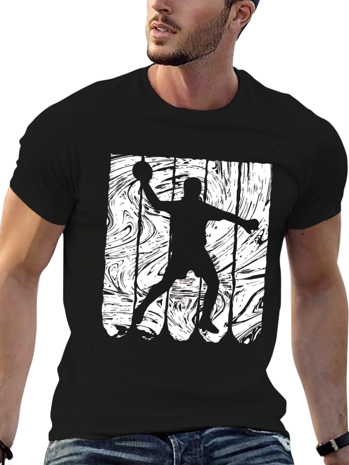 Black Handball Player Silhouette Graphic Tee - Black view 6