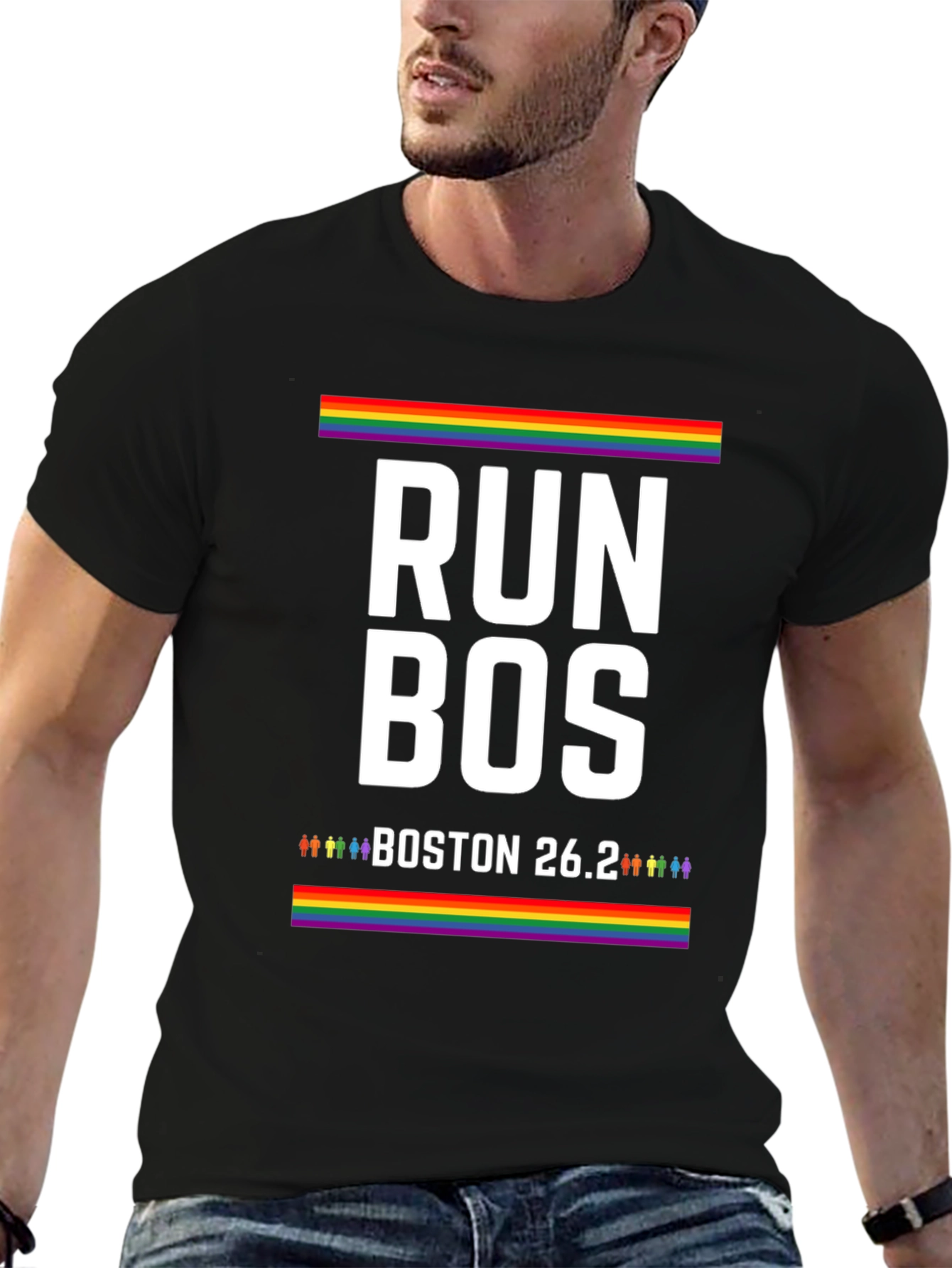 Black Run Bos Pride T-Shirt - Boston 26.2 Marathon LGBT view 6