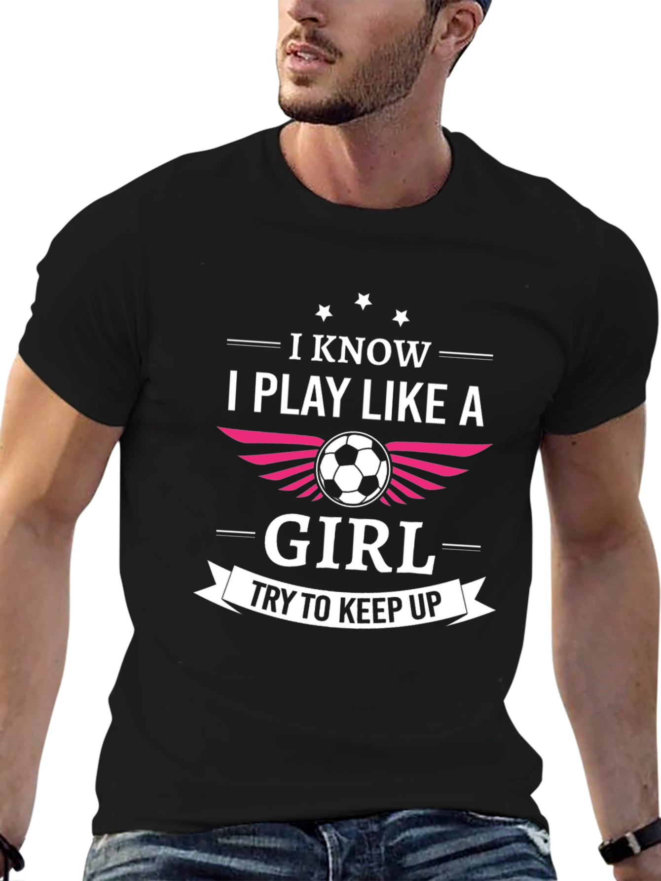Black I Know I Play Like A Girl Soccer T-Shirt view 6