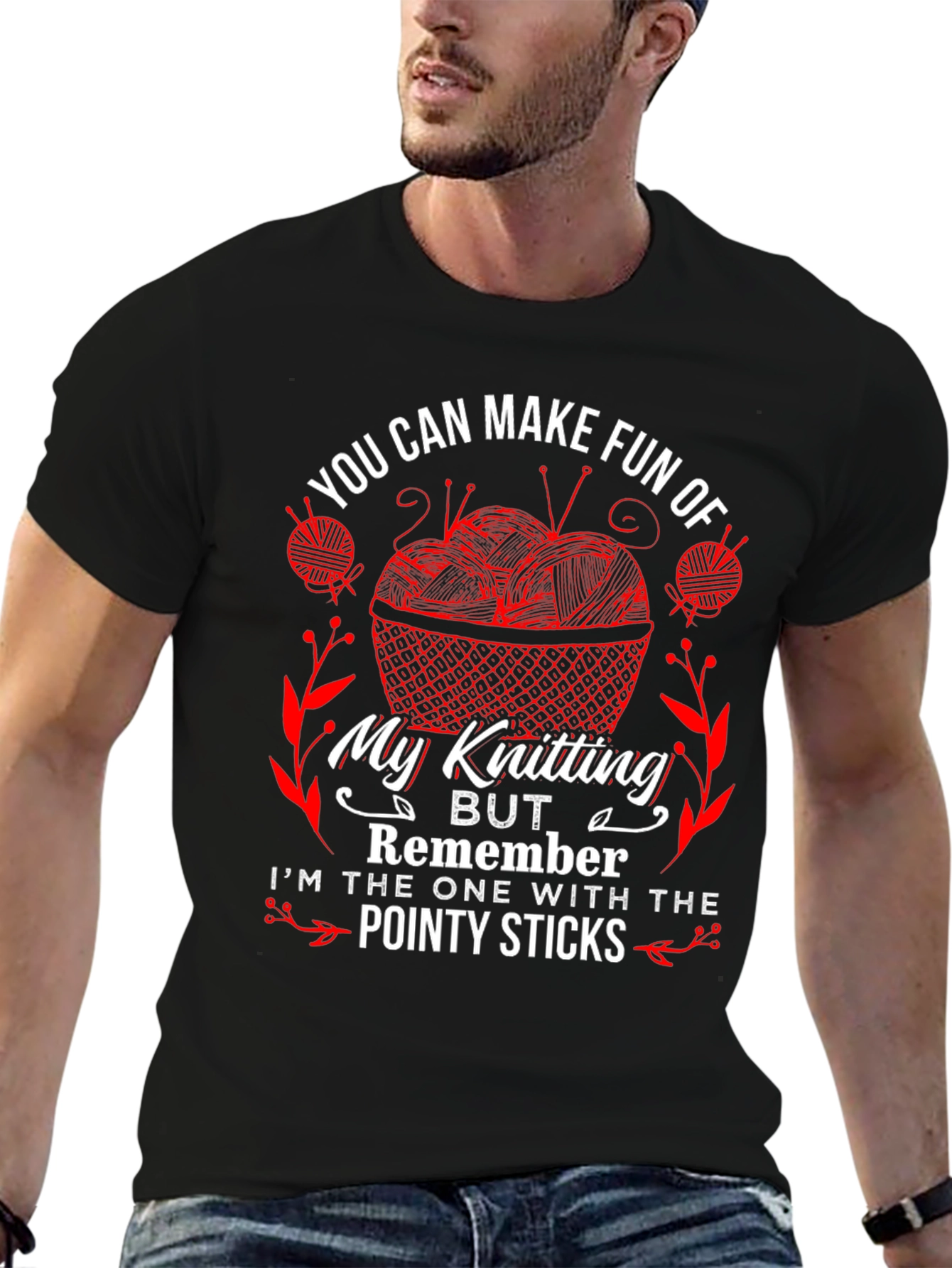 Knitting Humor T-Shirt - "Pointy Sticks" Design - 6